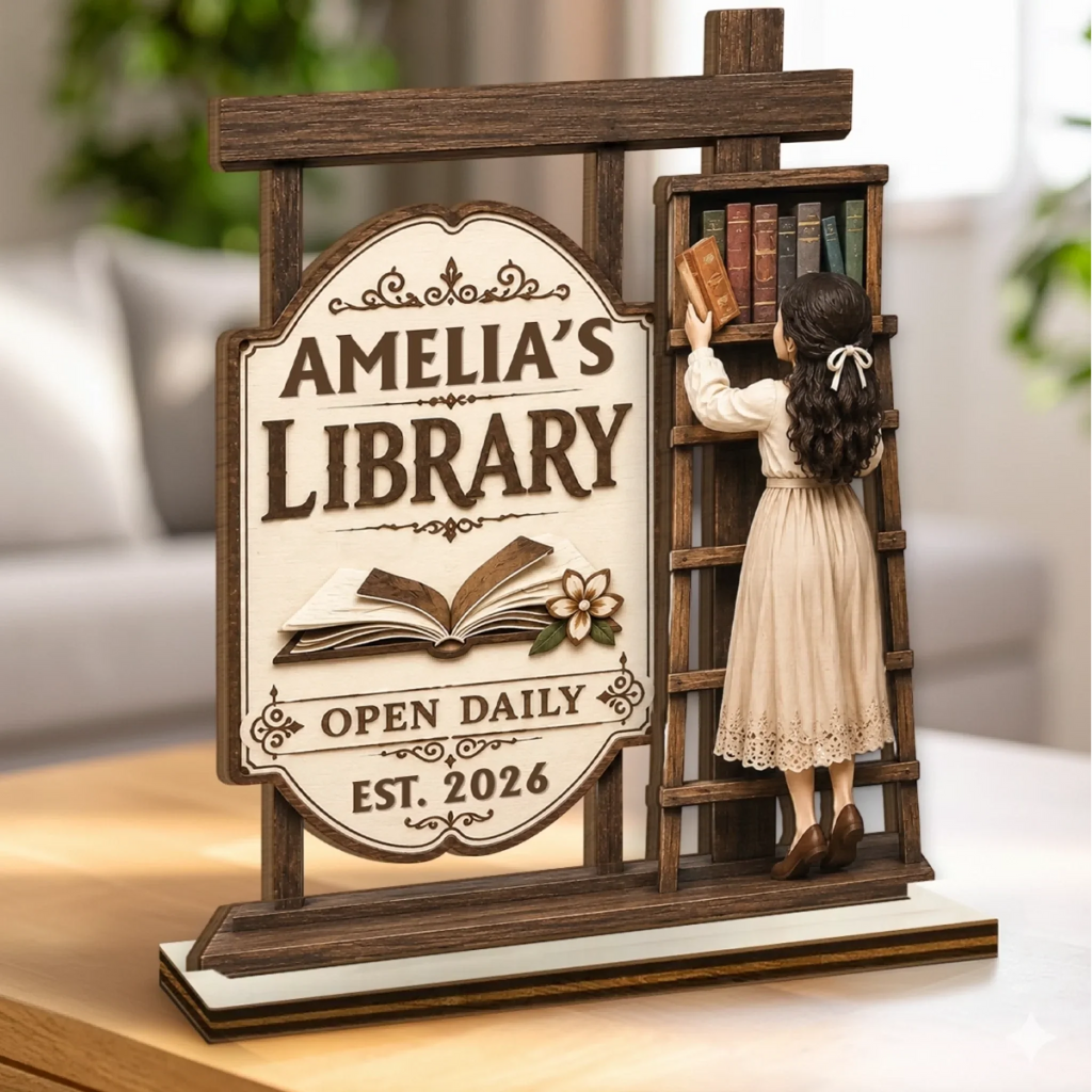 Custom 2-Layered Wooden Plaque - Personalized Bookish Gifts For Book Lovers, Bookworms, Readers - Cozy Reading Nook