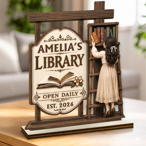 Custom 2-Layered Wooden Plaque - Personalized Bookish Gifts For Book Lovers, Bookworms, Readers - Cozy Reading Nook