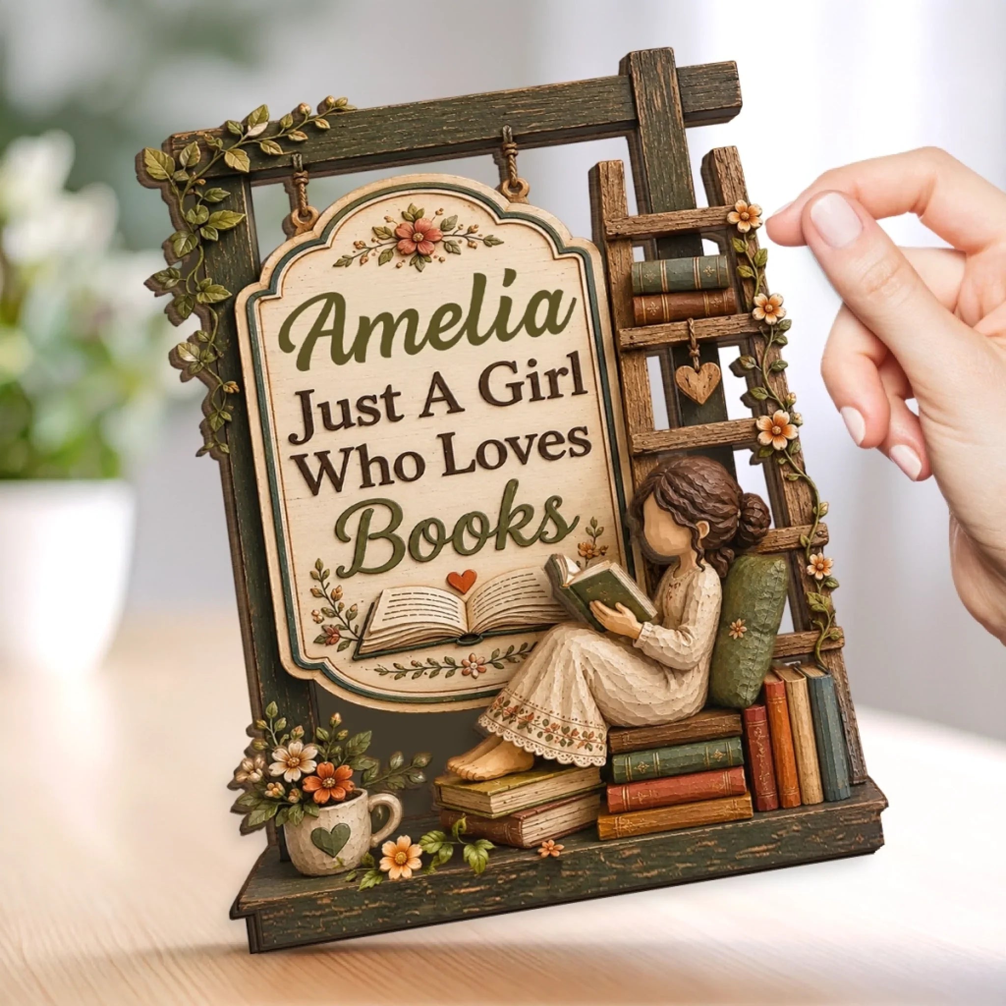 Custom 2-Layered Wooden Plaque - Personalized Bookish Gifts For Book Lovers, Bookworms, Readers - Books Bring Joy