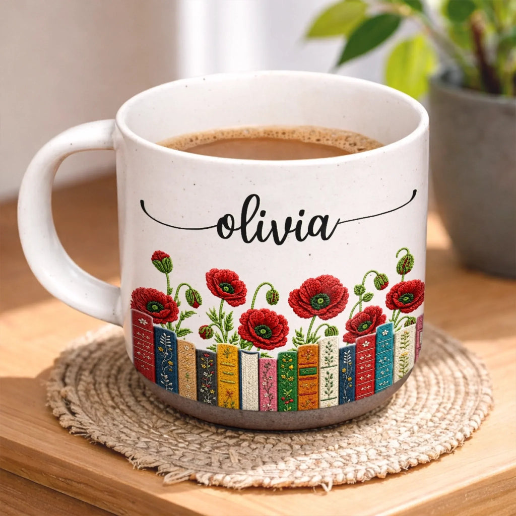 Custom Pottery Mug - Personalized Bookish Gifts For Book Lovers, Bookworms, Readers - Books Bloom The Soul