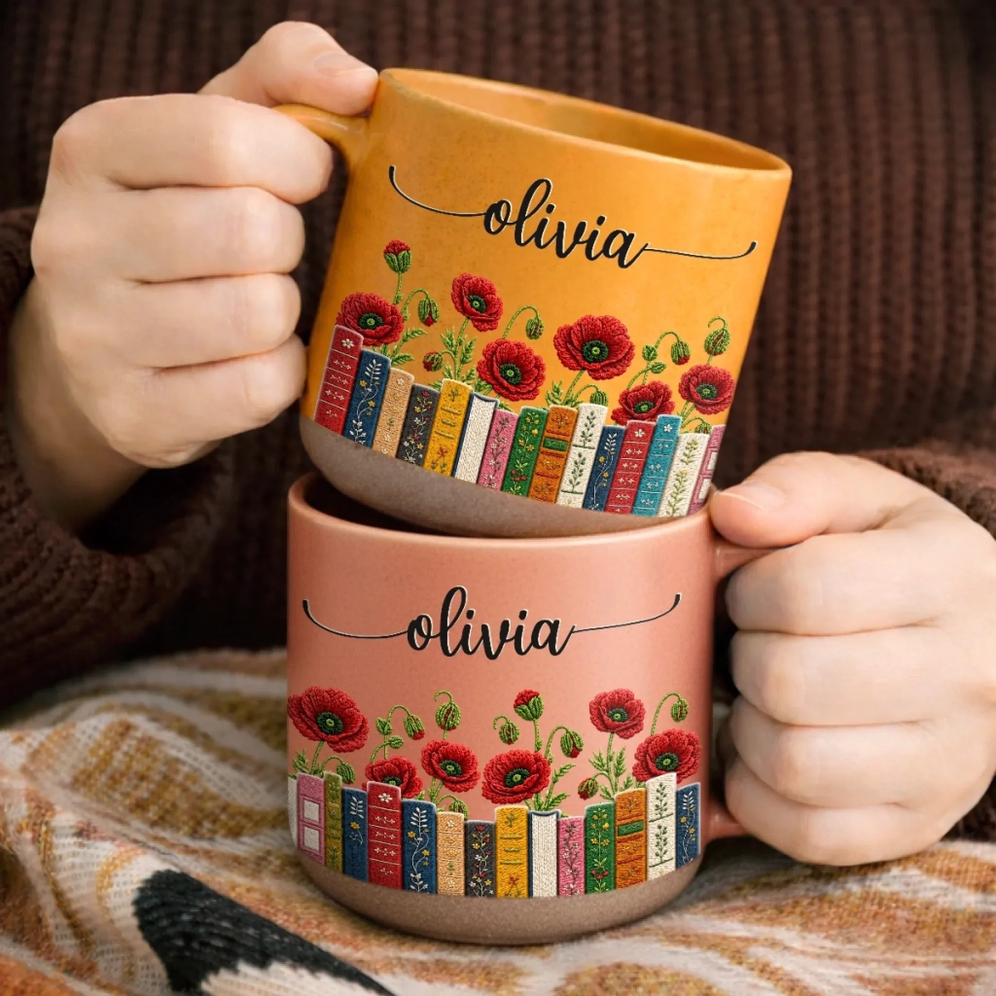 Custom Pottery Mug - Personalized Bookish Gifts For Book Lovers, Bookworms, Readers - Books Bloom The Soul