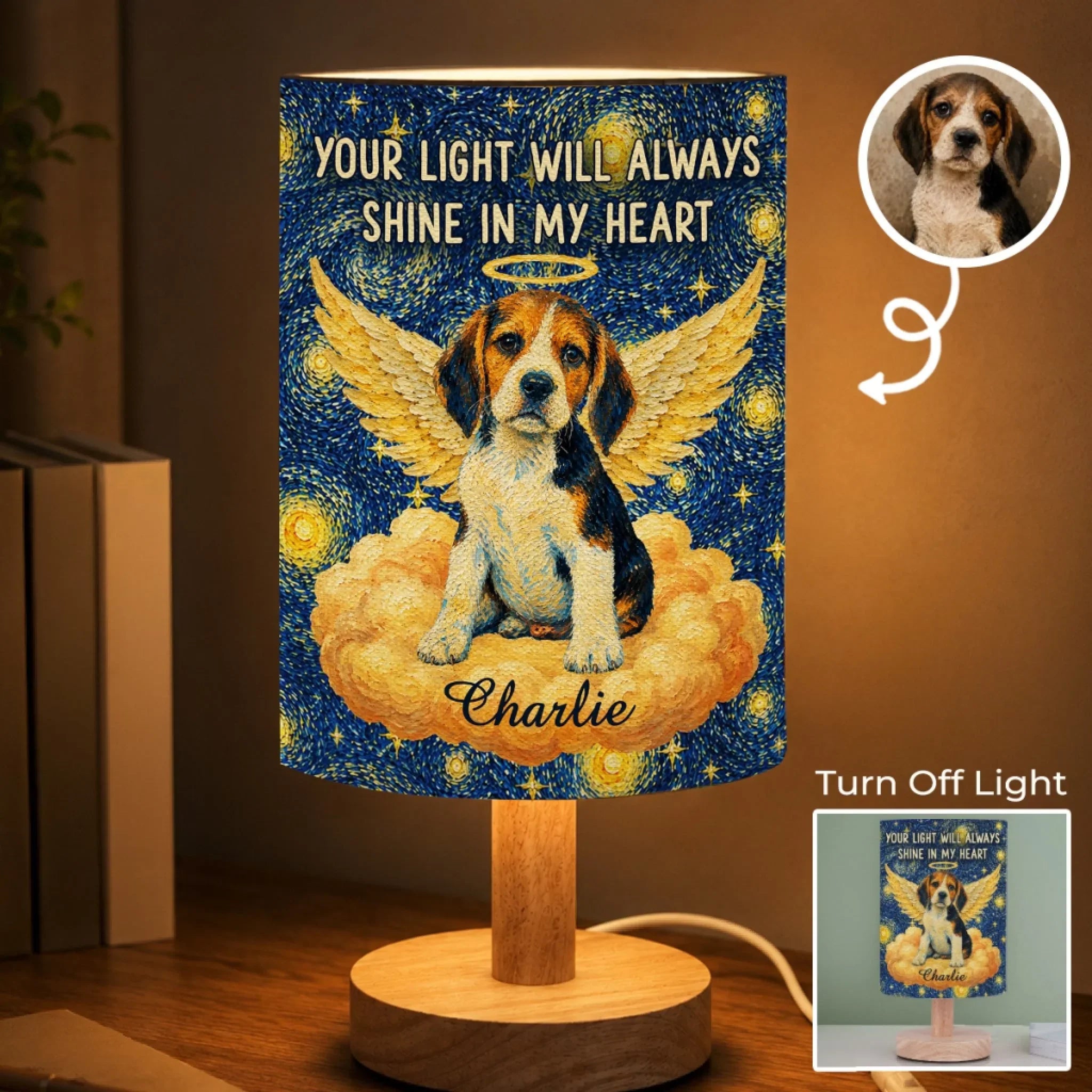 Custom Photo Linen Bedside Table Lamp - Personalized Memorial Sympathy Gifts For Dogs, Cats - Always In My Heart