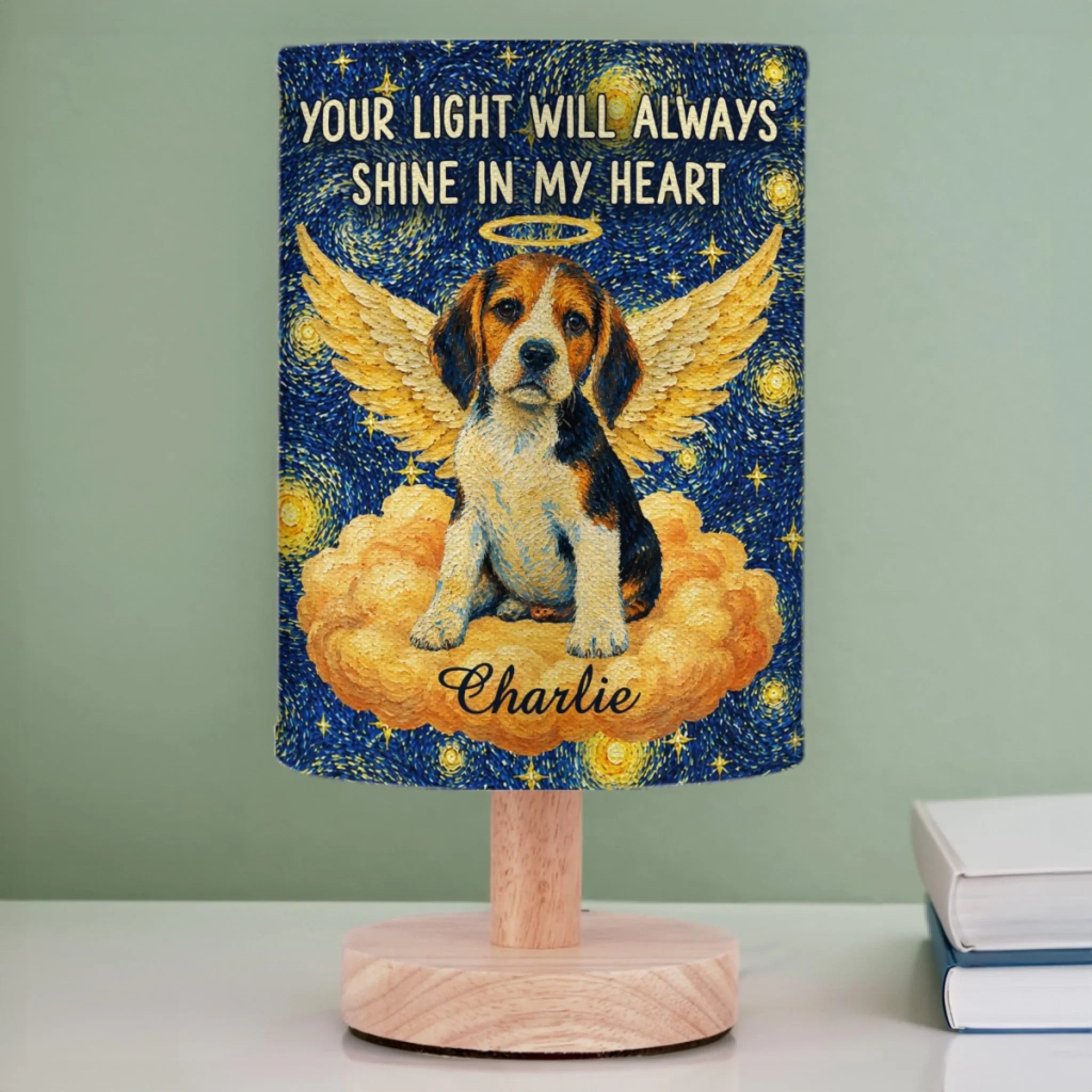 Custom Photo Linen Bedside Table Lamp - Personalized Memorial Sympathy Gifts For Dogs, Cats - Always In My Heart