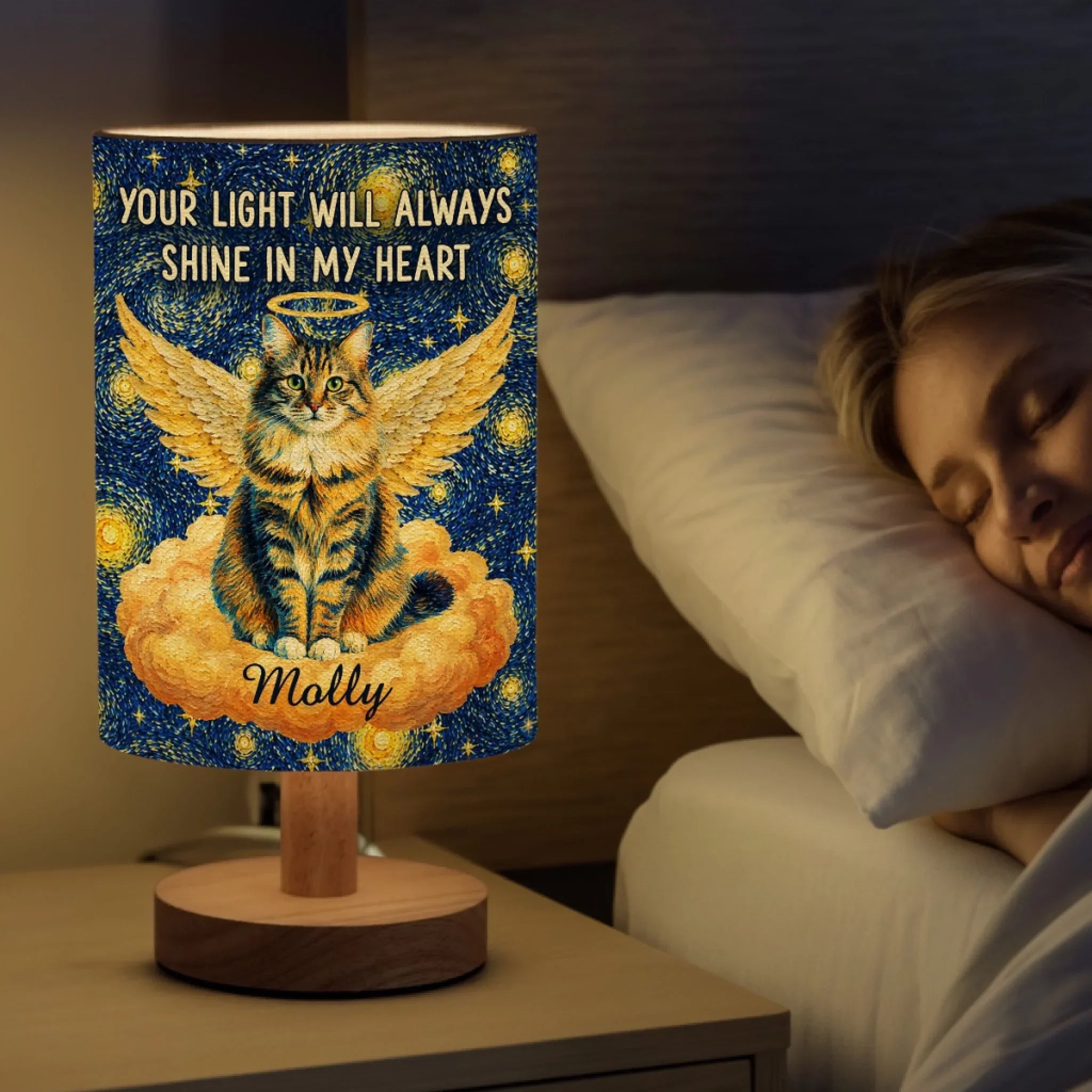 Custom Photo Linen Bedside Table Lamp - Personalized Memorial Sympathy Gifts For Dogs, Cats - Always In My Heart