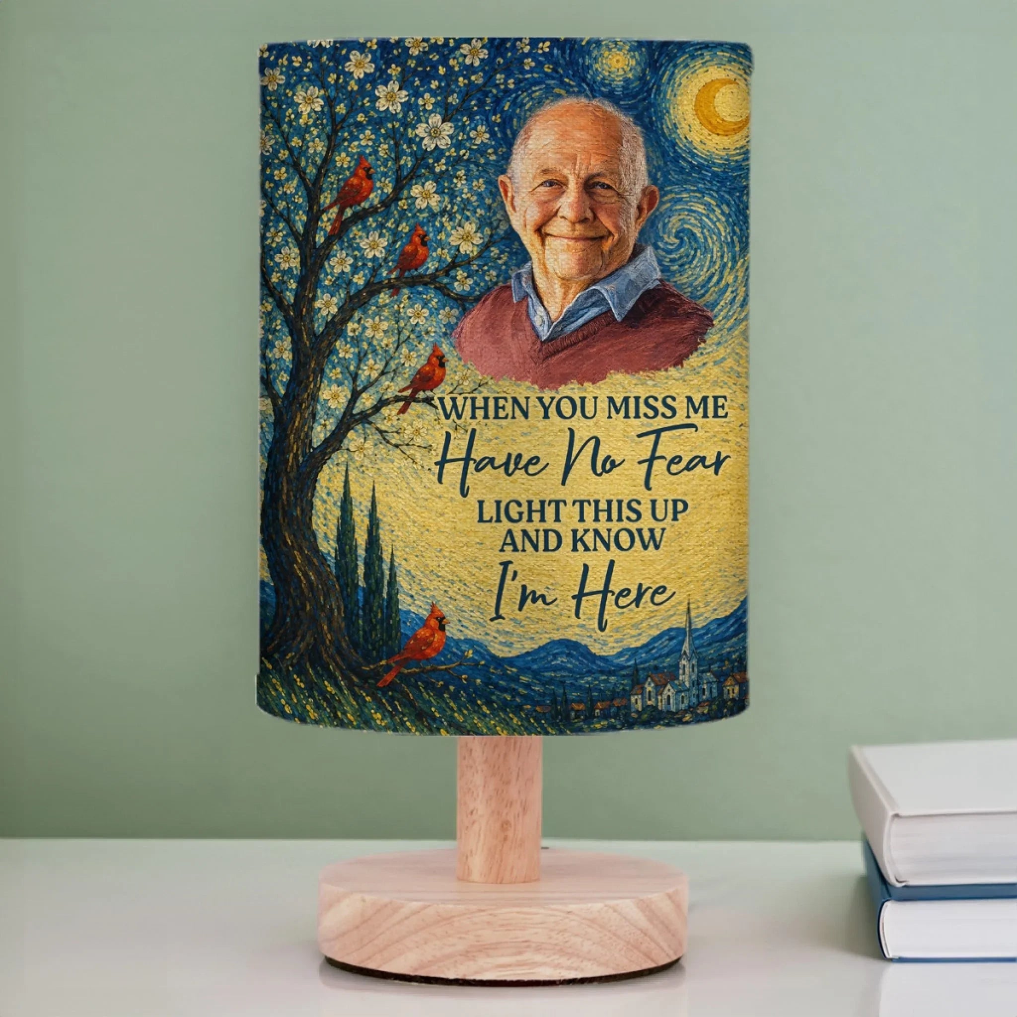 Custom Photo Linen Bedside Table Lamp - Personalized Memorial Sympathy Gifts For Loss Of Mom, Dad - Your Light Lives On