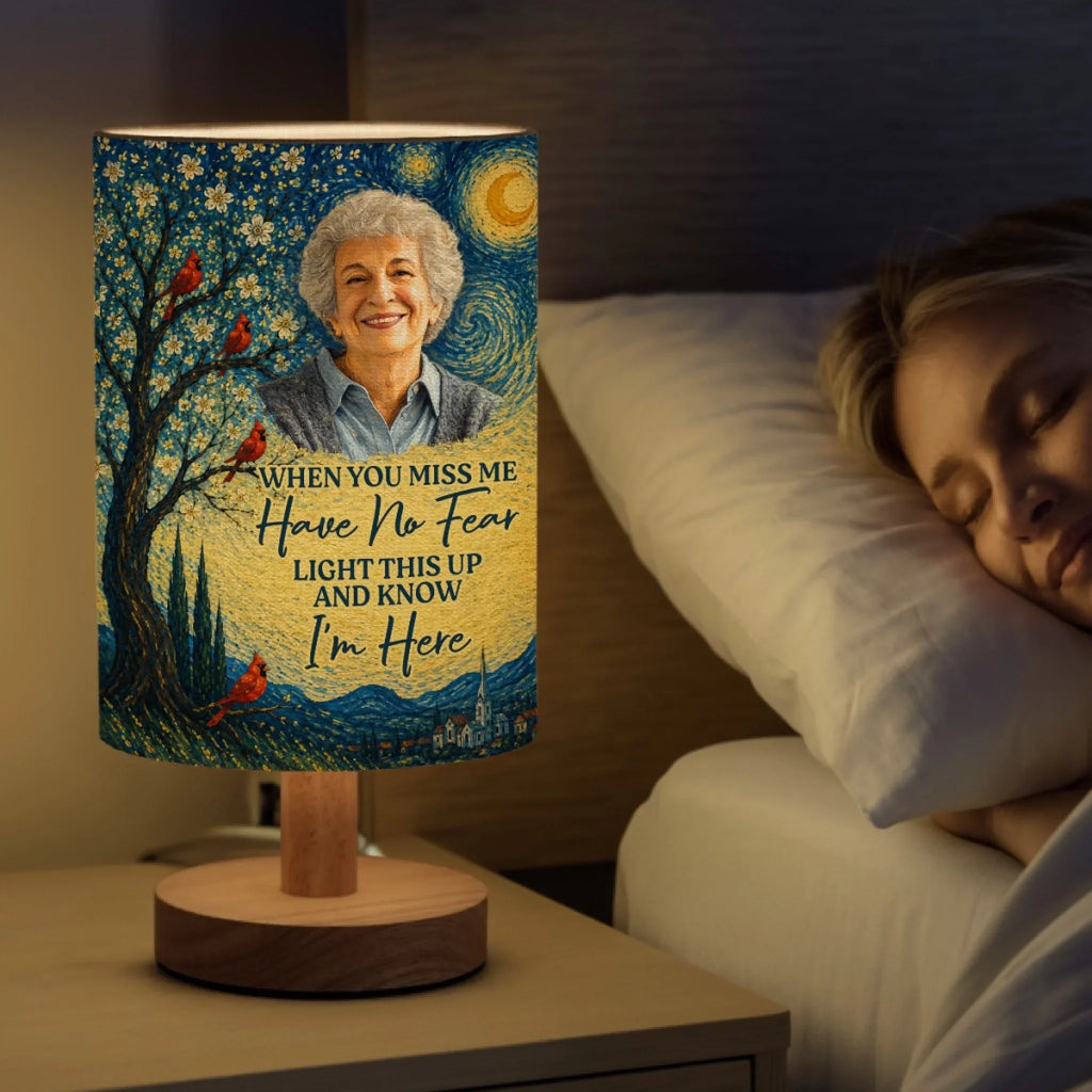 Custom Photo Linen Bedside Table Lamp - Personalized Memorial Sympathy Gifts For Loss Of Mom, Dad - Your Light Lives On