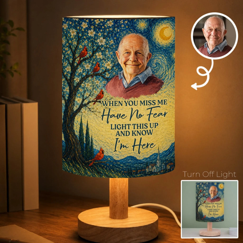 Custom Photo Linen Bedside Table Lamp - Personalized Memorial Sympathy Gifts For Loss Of Mom, Dad - Your Light Lives On