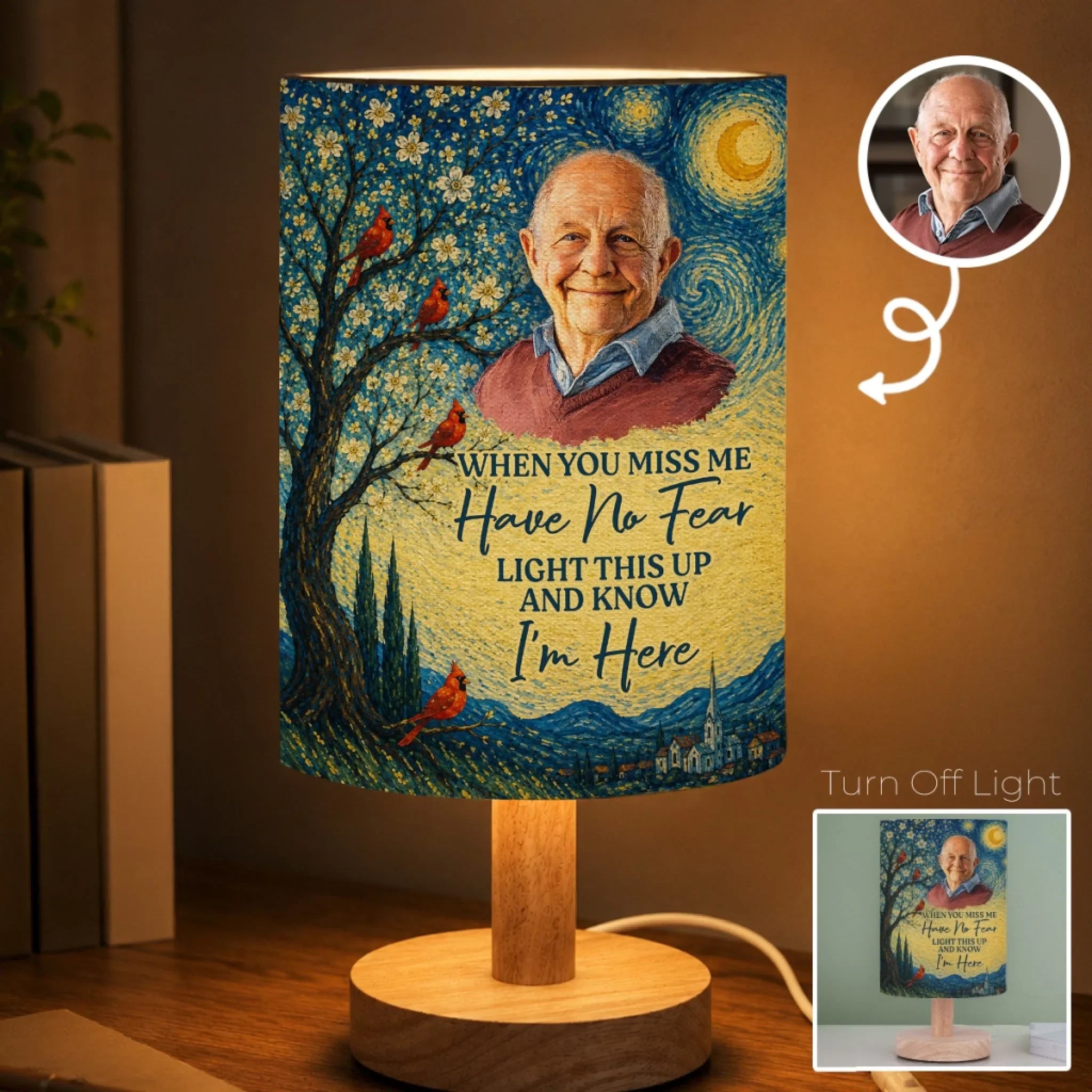 Custom Photo Linen Bedside Table Lamp - Personalized Memorial Sympathy Gifts For Loss Of Mom, Dad - Your Light Lives On