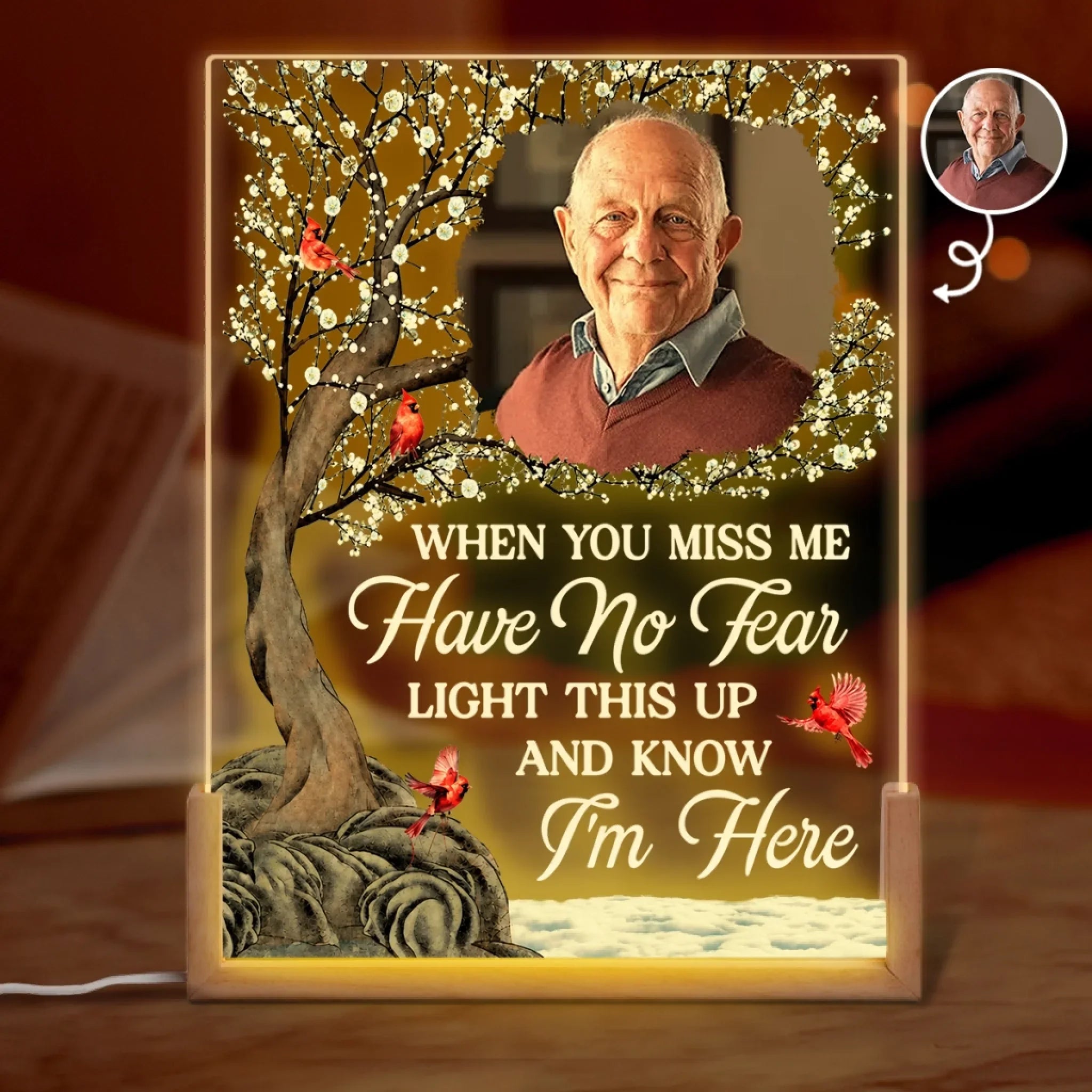 Custom Photo Shaped 3D LED Walnut Night Light - Personalized Memorial Sympathy Gifts For Loss Of Mom, Dad - Heaven's Light