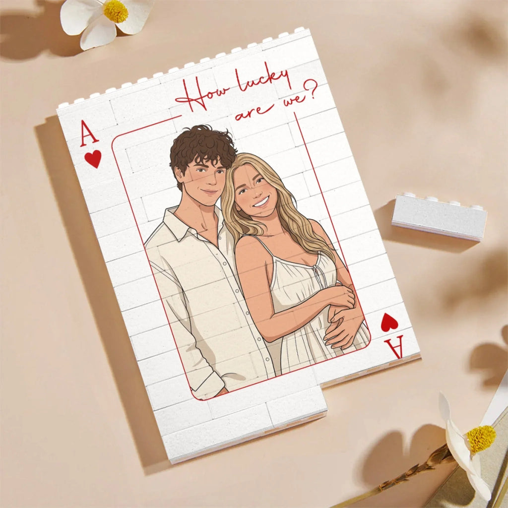 Custom Photo Building Brick Blocks - Personalized Anniversary Wedding Gifts For Husband And Wife, Him And Her - Hit The Love Jackpot