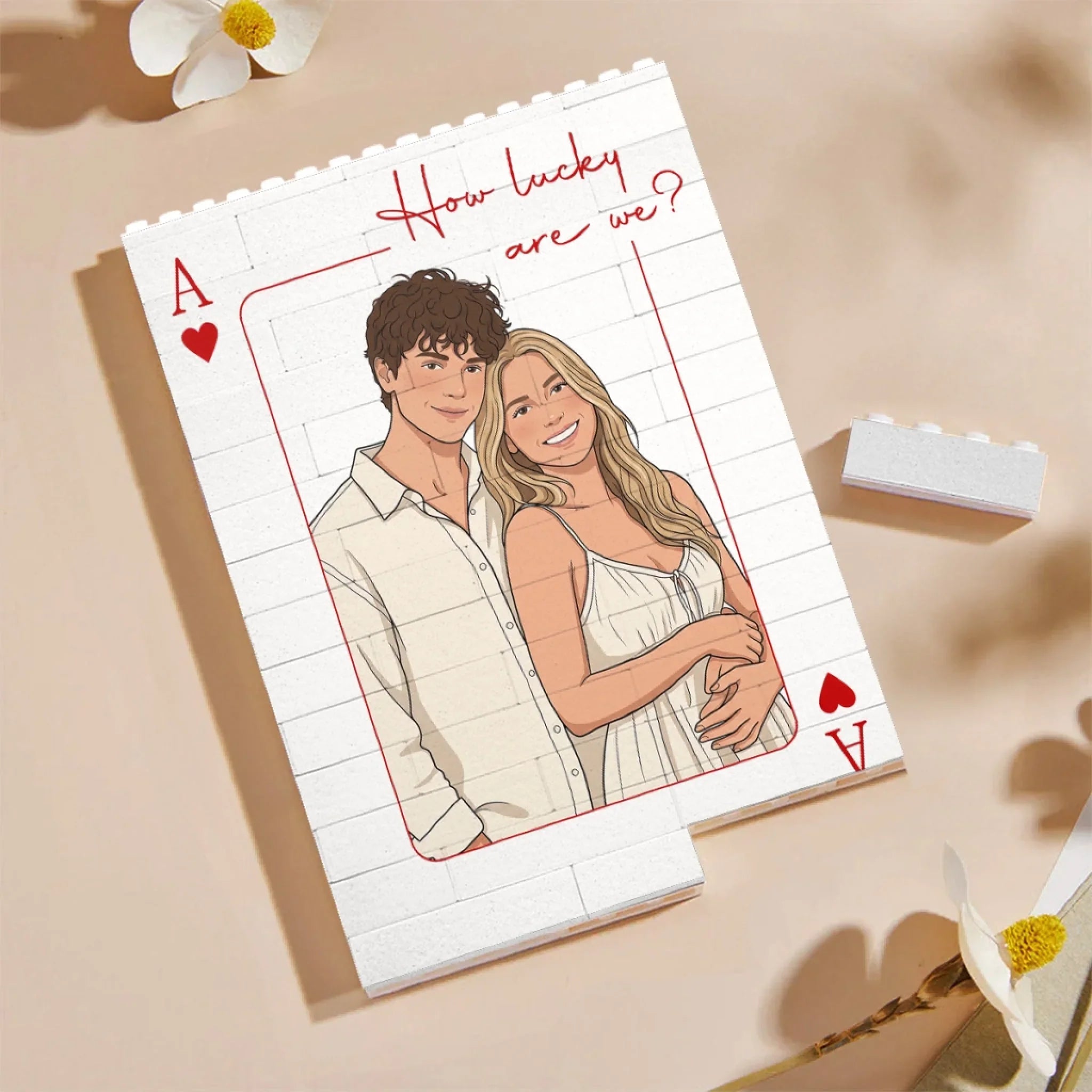 Custom Photo Building Brick Blocks - Personalized Anniversary Wedding Gifts For Husband And Wife, Him And Her - Hit The Love Jackpot