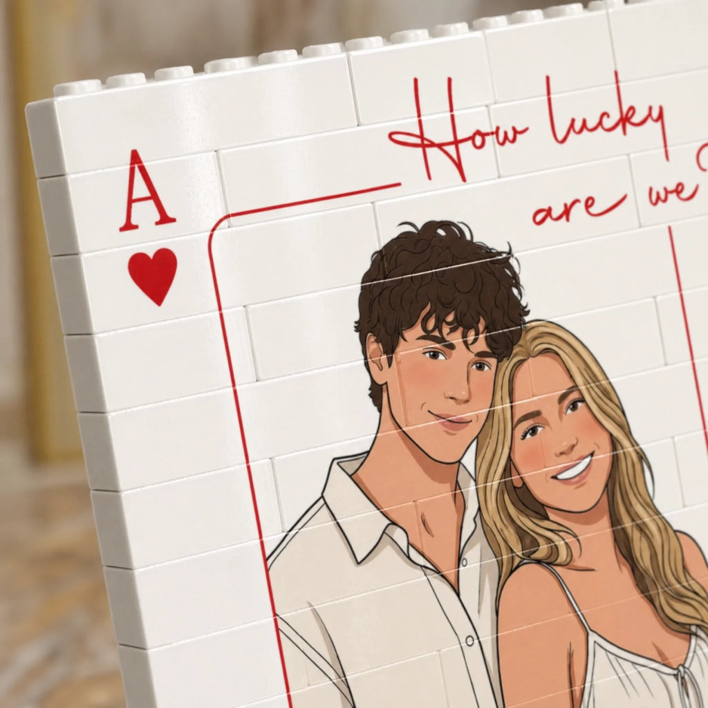 Custom Photo Building Brick Blocks - Personalized Anniversary Wedding Gifts For Husband And Wife, Him And Her - Hit The Love Jackpot