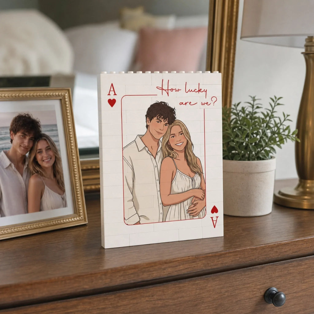 Custom Photo Building Brick Blocks - Personalized Anniversary Wedding Gifts For Husband And Wife, Him And Her - Hit The Love Jackpot