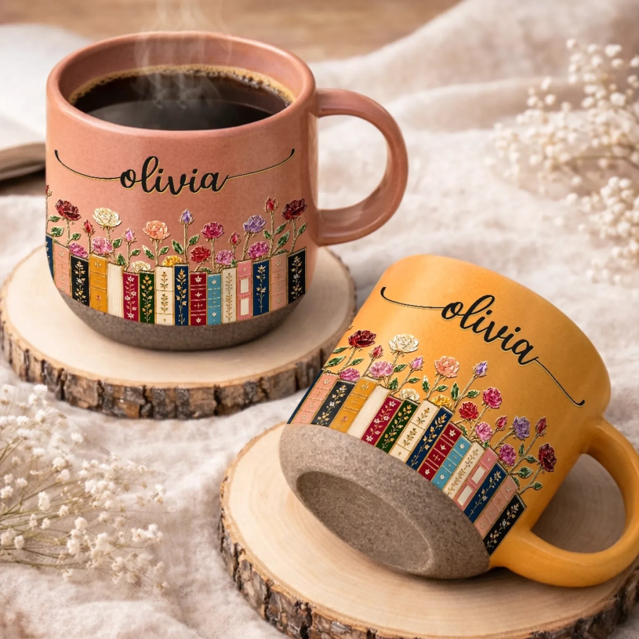Custom Pottery Mug - Personalized Bookish Gifts For Book Lovers, Bookworms, Readers - Where Stories Bloom
