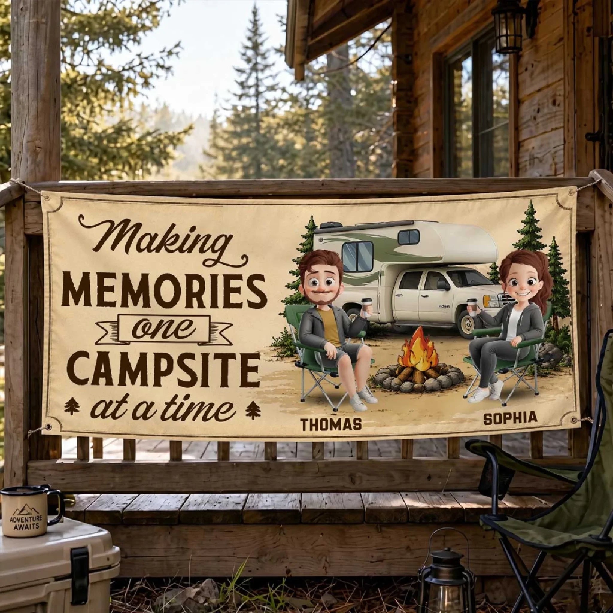 Custom Outdoor Banner - Personalized Camping Gifts For Campers, Husband And Wife, Him And Her - Home Is Wherever We Roam