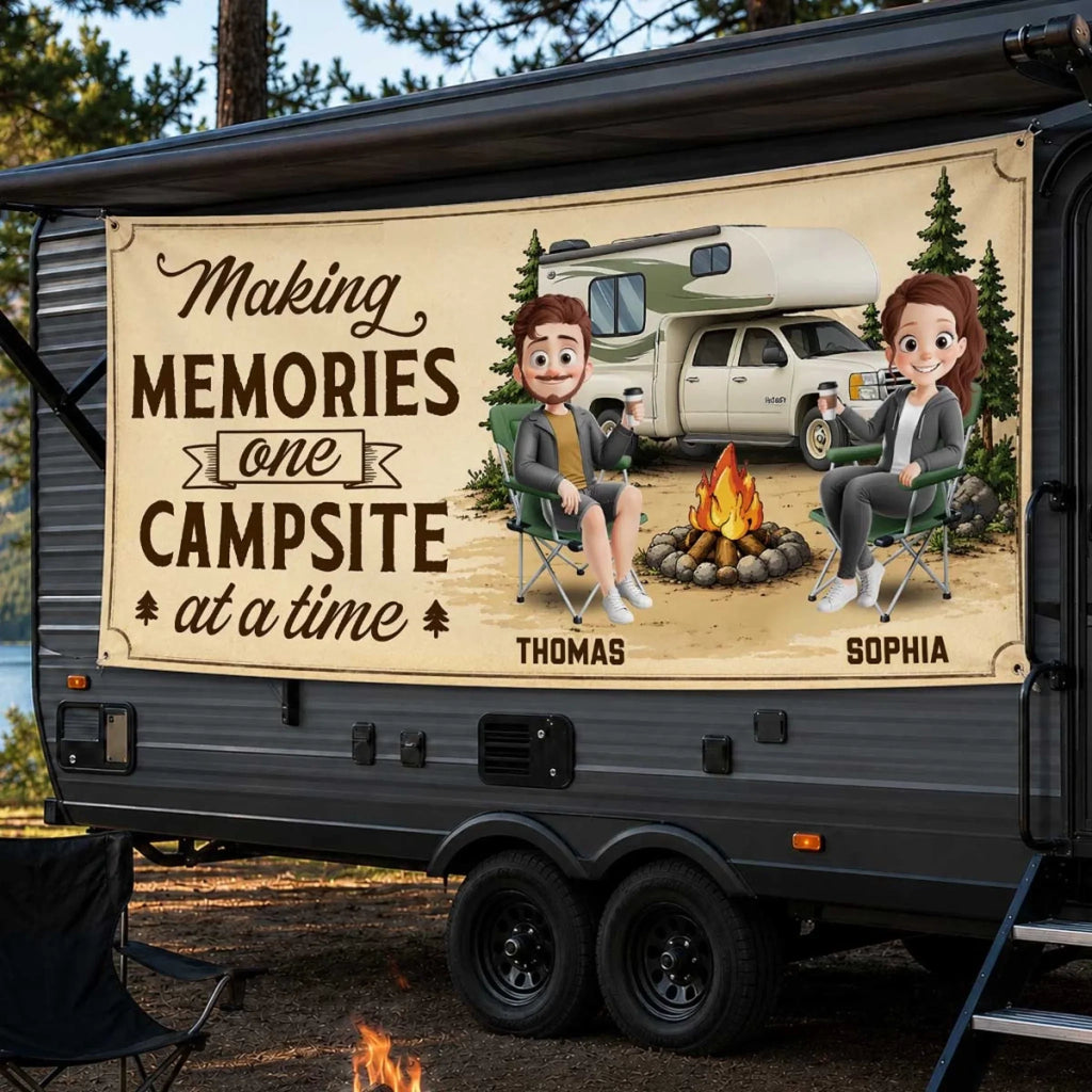 Custom Outdoor Banner - Personalized Camping Gifts For Campers, Husband And Wife, Him And Her - Home Is Wherever We Roam