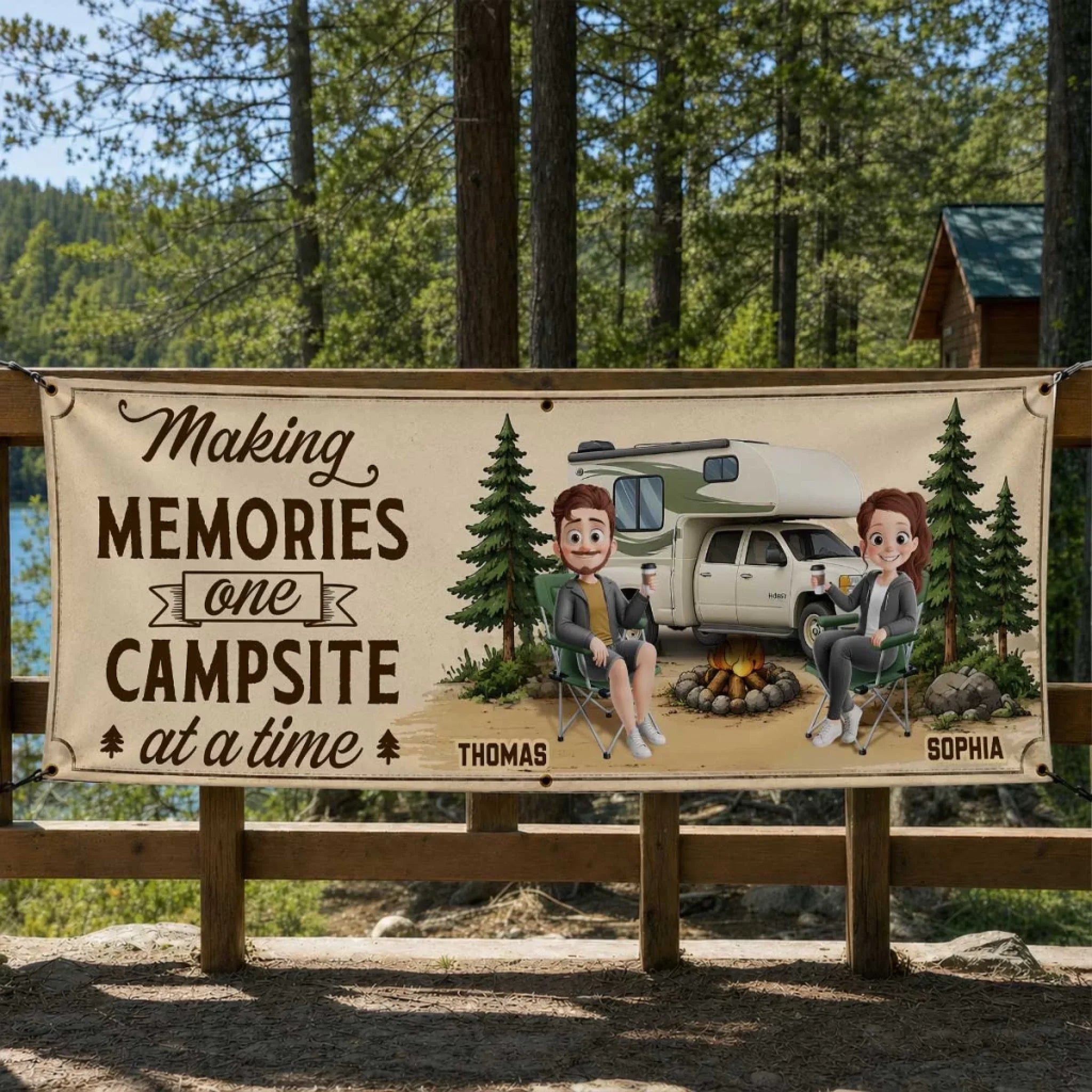 Custom Outdoor Banner - Personalized Camping Gifts For Campers, Husband And Wife, Him And Her - Home Is Wherever We Roam