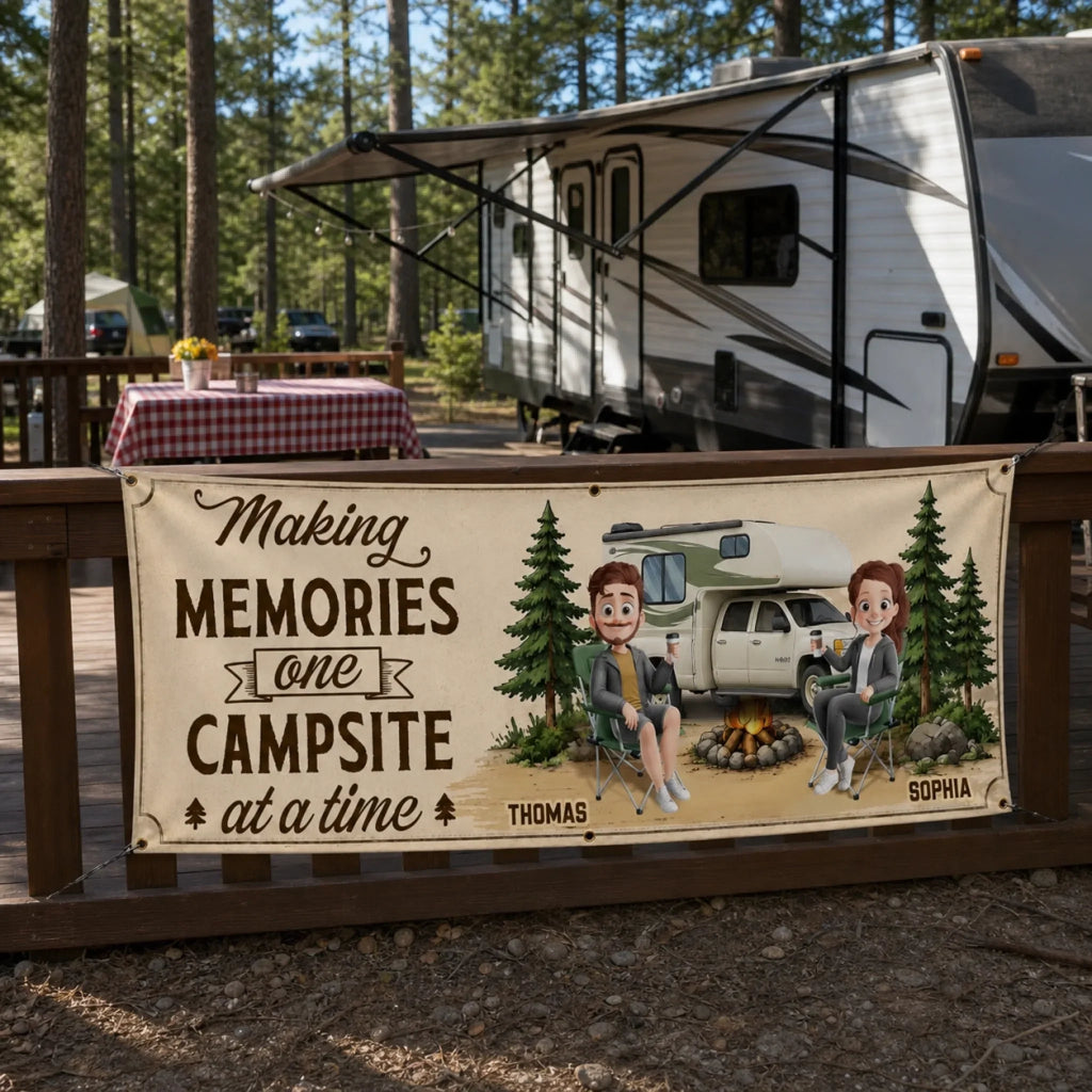 Custom Outdoor Banner - Personalized Camping Gifts For Campers, Husband And Wife, Him And Her - Home Is Wherever We Roam