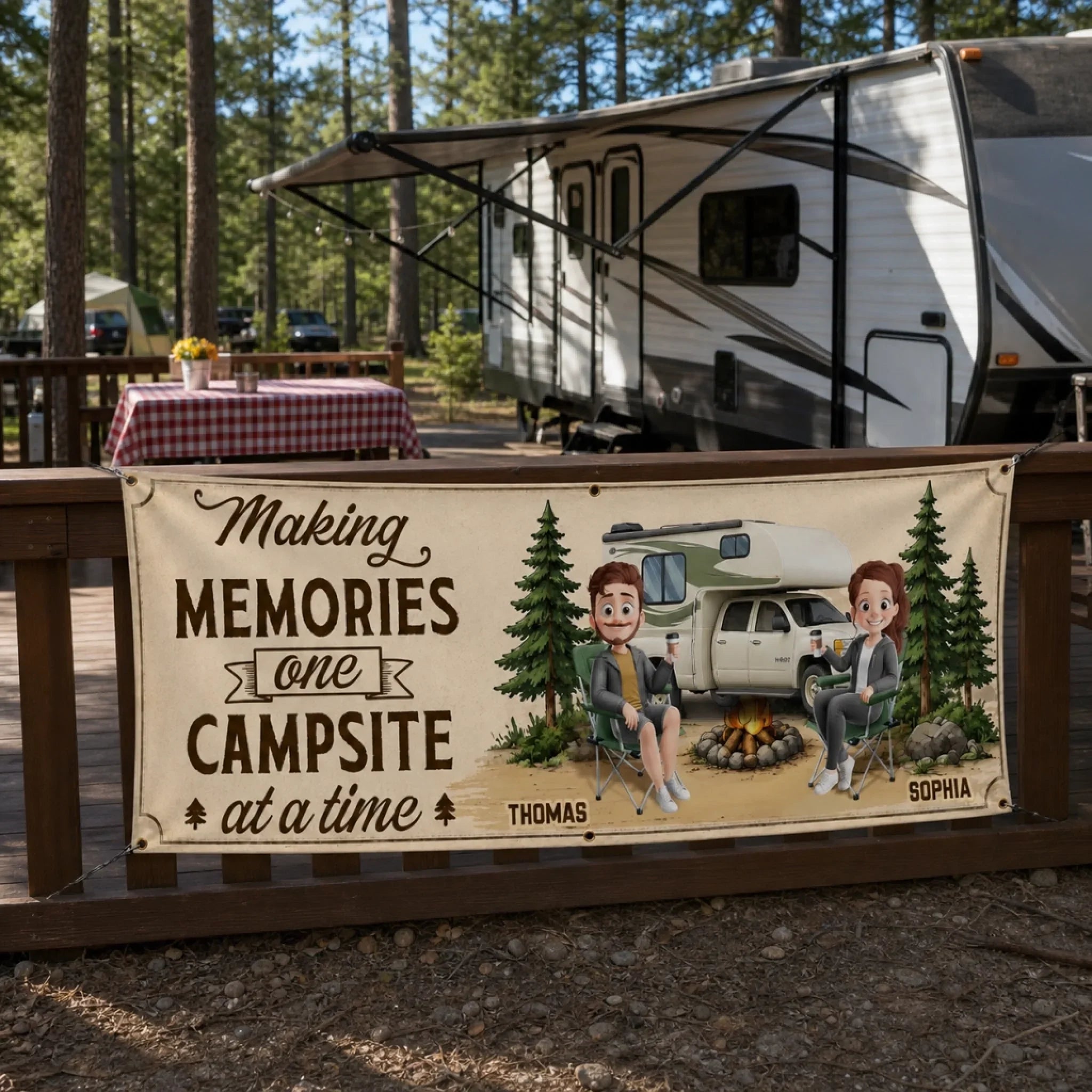 Custom Outdoor Banner - Personalized Camping Gifts For Campers, Husband And Wife, Him And Her - Home Is Wherever We Roam