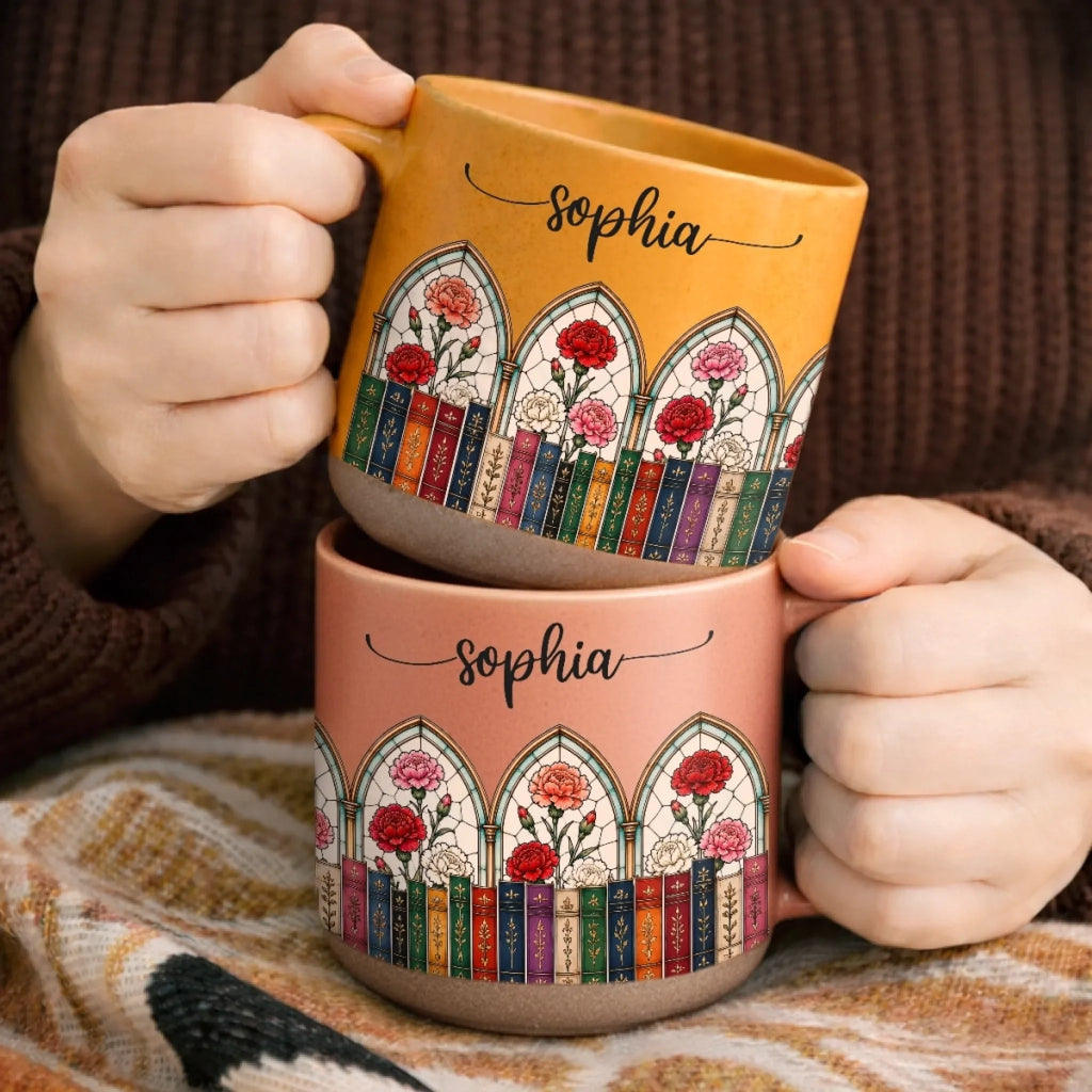 Custom Pottery Mug - Personalized Bookish Gifts For Book Lovers, Bookworms, Readers - Bloom Through Books
