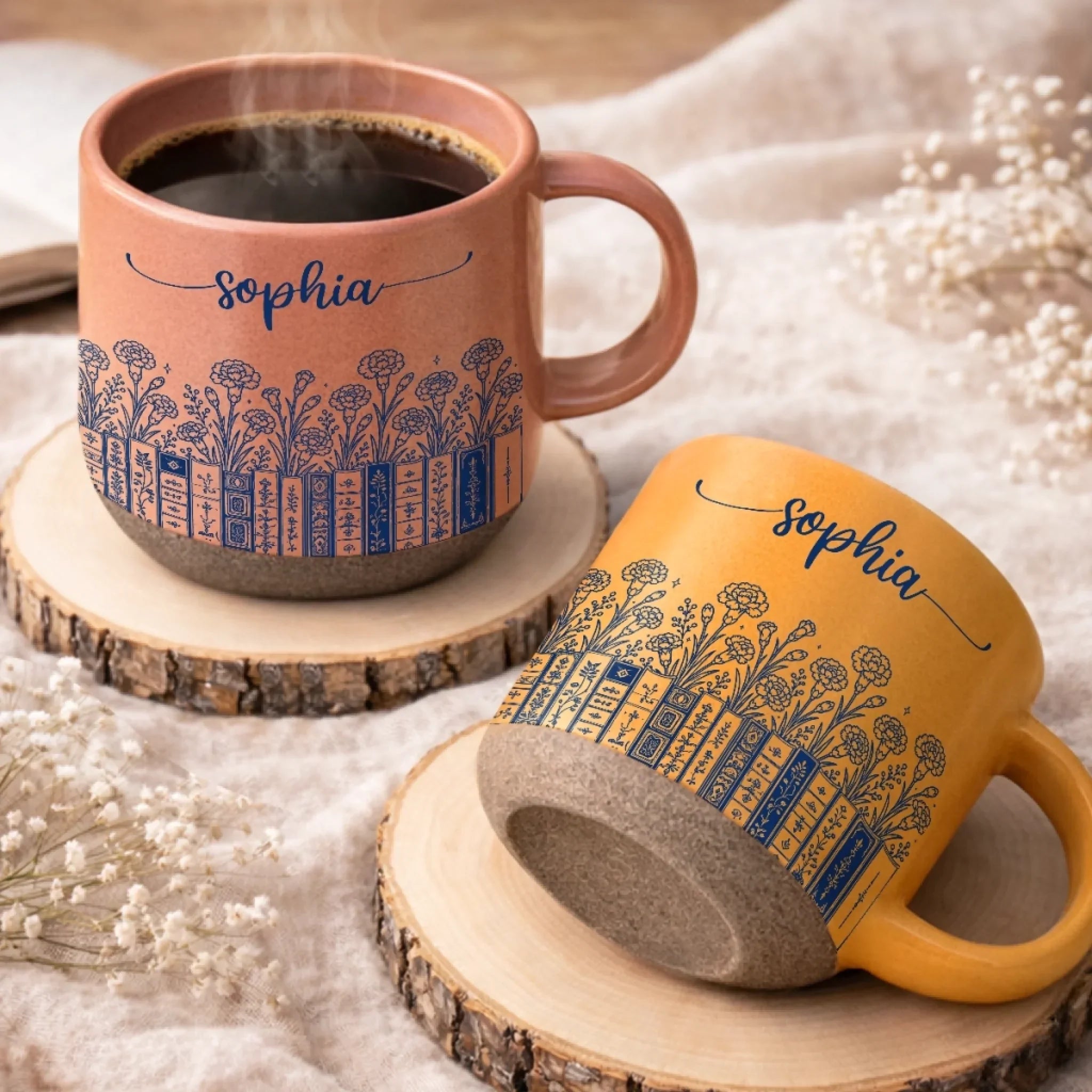 Custom Pottery Mug - Personalized Bookish Gifts For Book Lovers, Bookworms, Readers - Peace Love Books