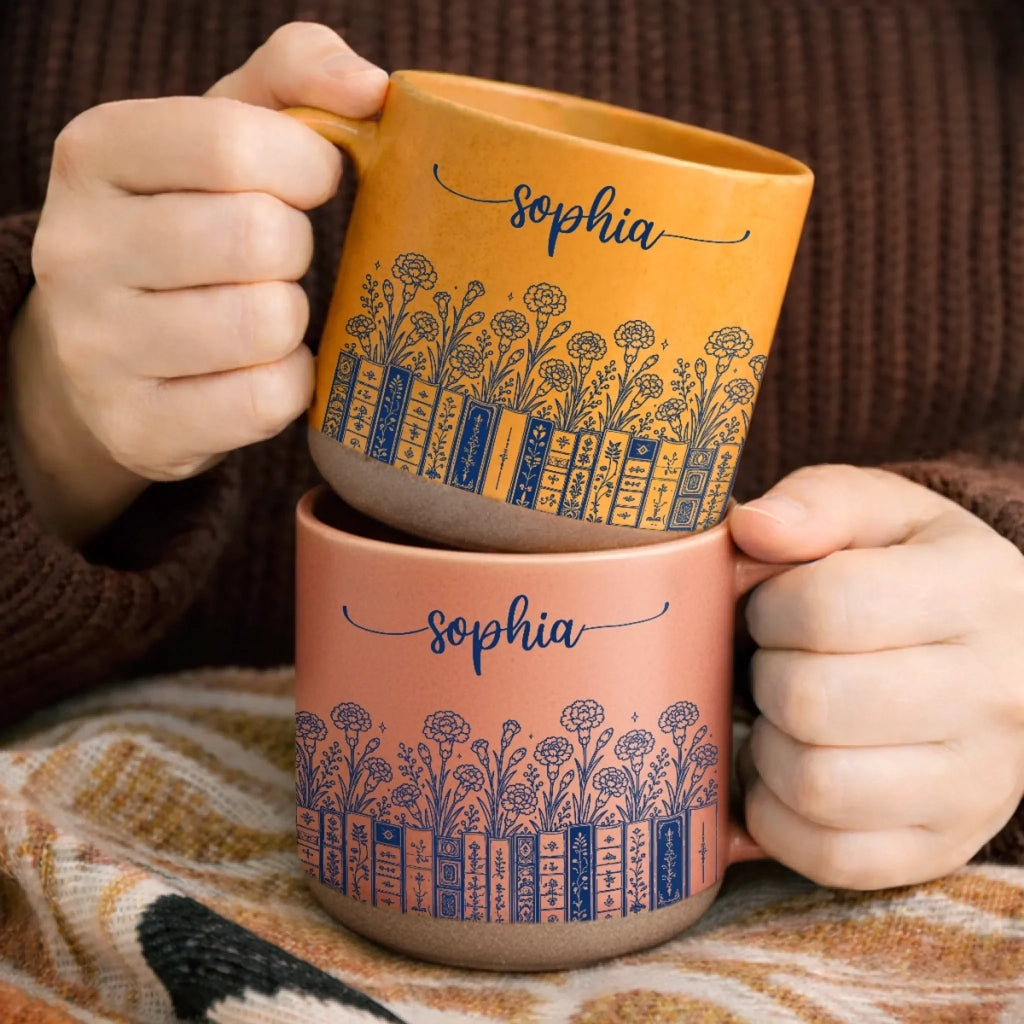 Custom Pottery Mug - Personalized Bookish Gifts For Book Lovers, Bookworms, Readers - Peace Love Books