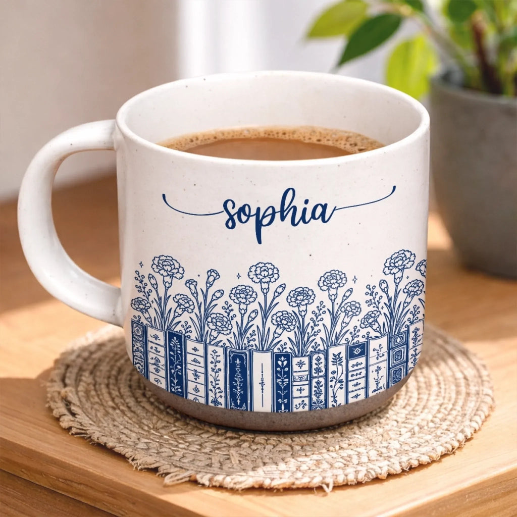 Custom Pottery Mug - Personalized Bookish Gifts For Book Lovers, Bookworms, Readers - Peace Love Books