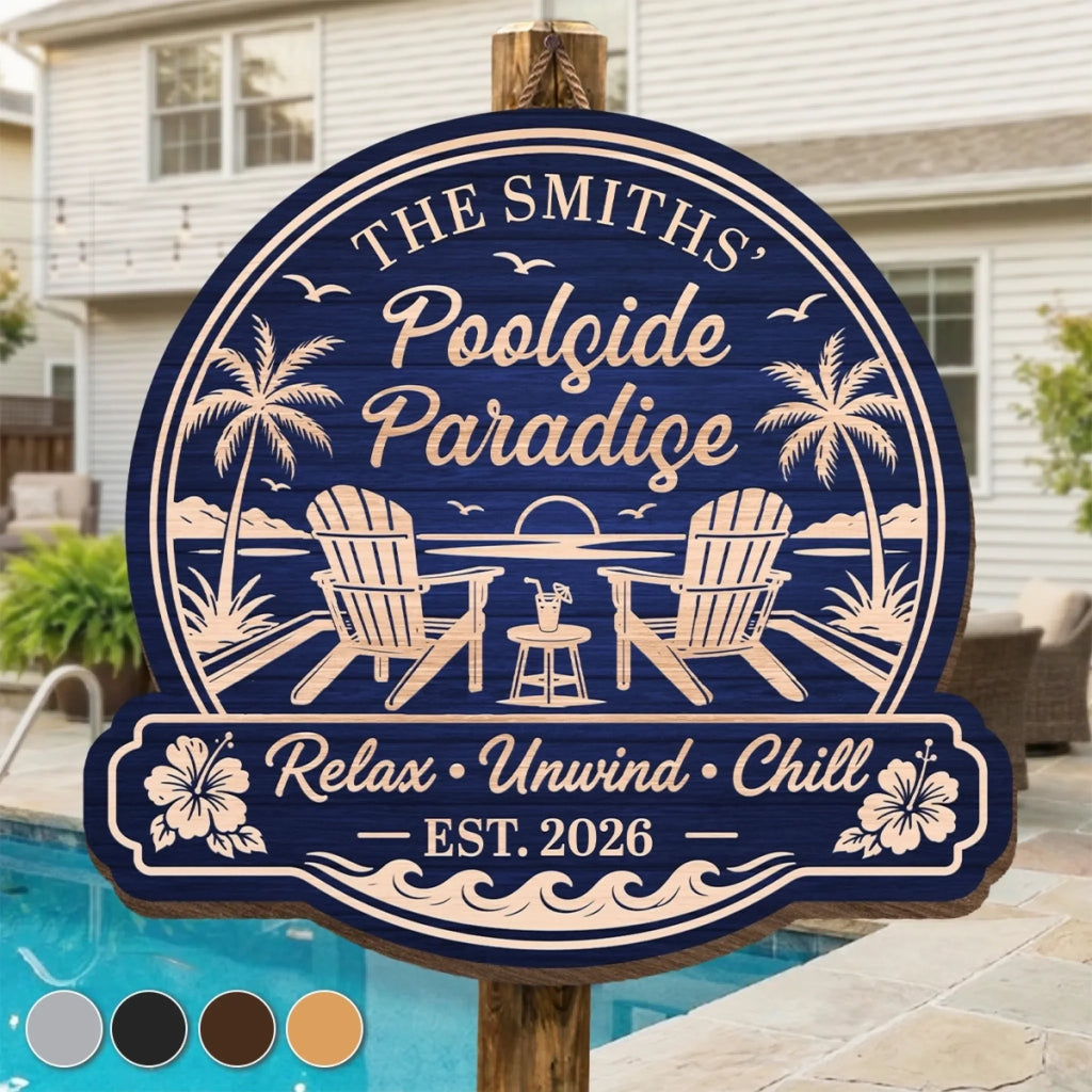 Custom Poolside Wood Sign - Personalized Summer Vacation And Travel Gifts For Mom, Dad, Brother, Sister, Kids - Making Splash Memories