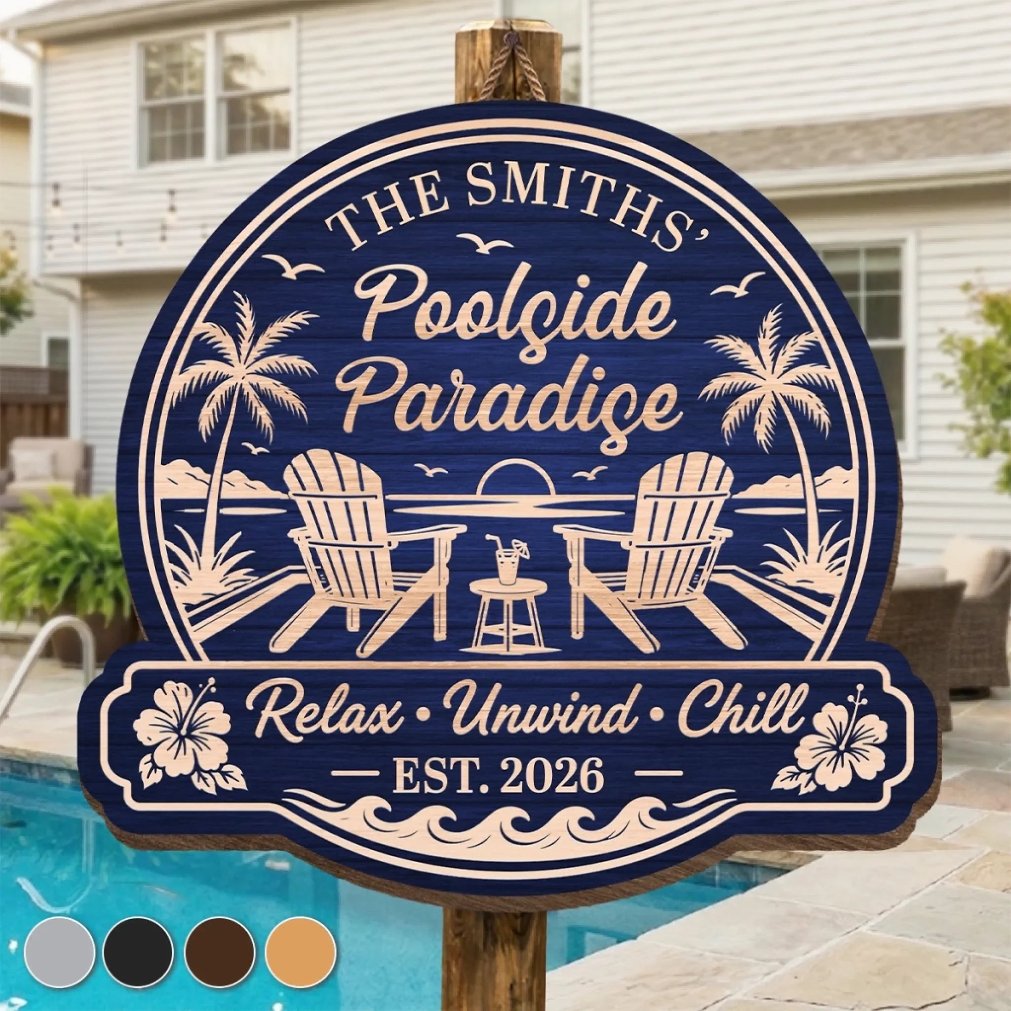 Custom Poolside Wood Sign - Personalized Summer Vacation And Travel Gifts For Mom, Dad, Brother, Sister, Kids - Making Splash Memories