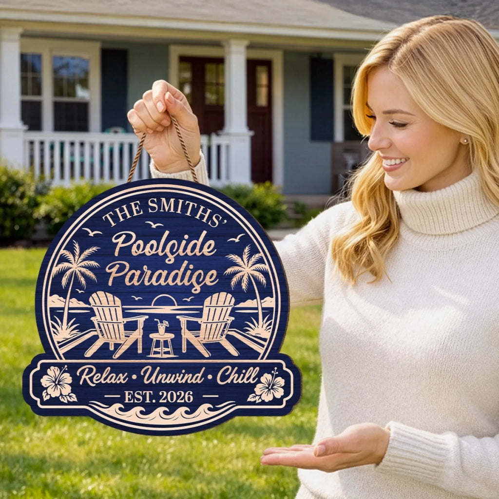 Custom Poolside Wood Sign - Personalized Summer Vacation And Travel Gifts For Mom, Dad, Brother, Sister, Kids - Making Splash Memories