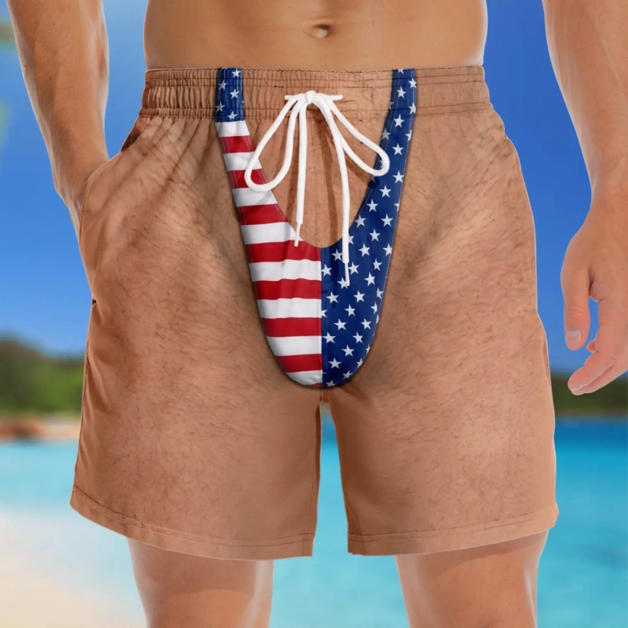 Custom Funny Patriotic Men Swim Trunks - Personalized Summer Vacation And Travel Gifts For Men - Looking Like Trouble