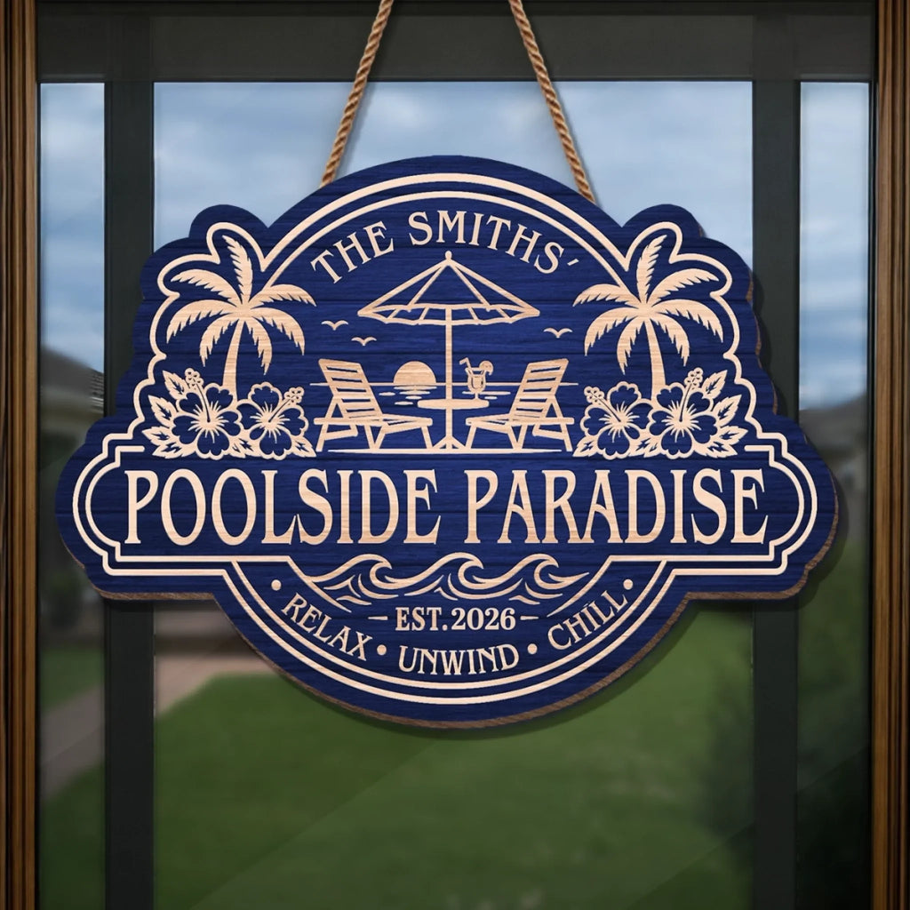 Custom Poolside Wood Sign - Personalized Summer Vacation And Travel Gifts For Mom, Dad, Brother, Sister, Kids - Sun Splash Together