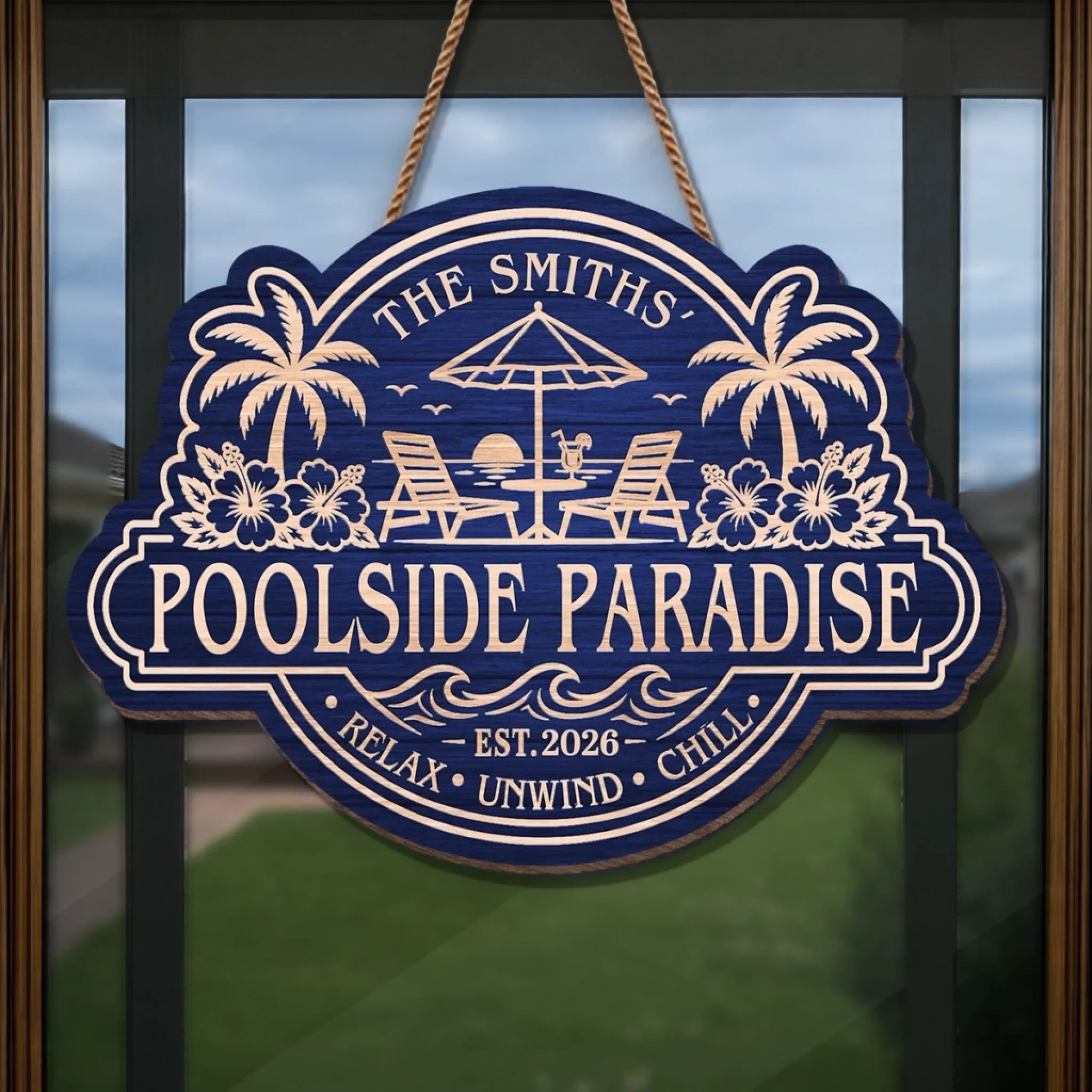 Custom Poolside Wood Sign - Personalized Summer Vacation And Travel Gifts For Mom, Dad, Brother, Sister, Kids - Sun Splash Together