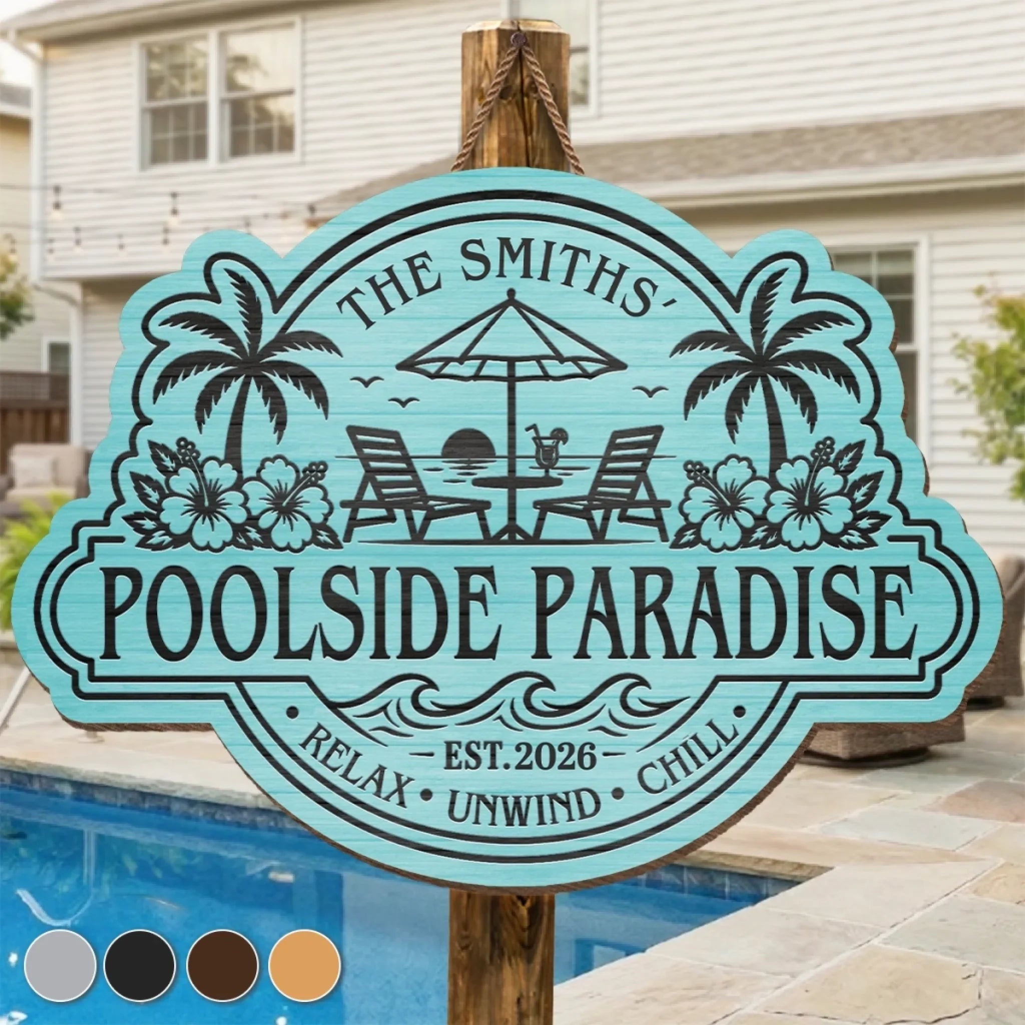 Custom Poolside Wood Sign - Personalized Summer Vacation And Travel Gifts For Mom, Dad, Brother, Sister, Kids - Sun Splash Together