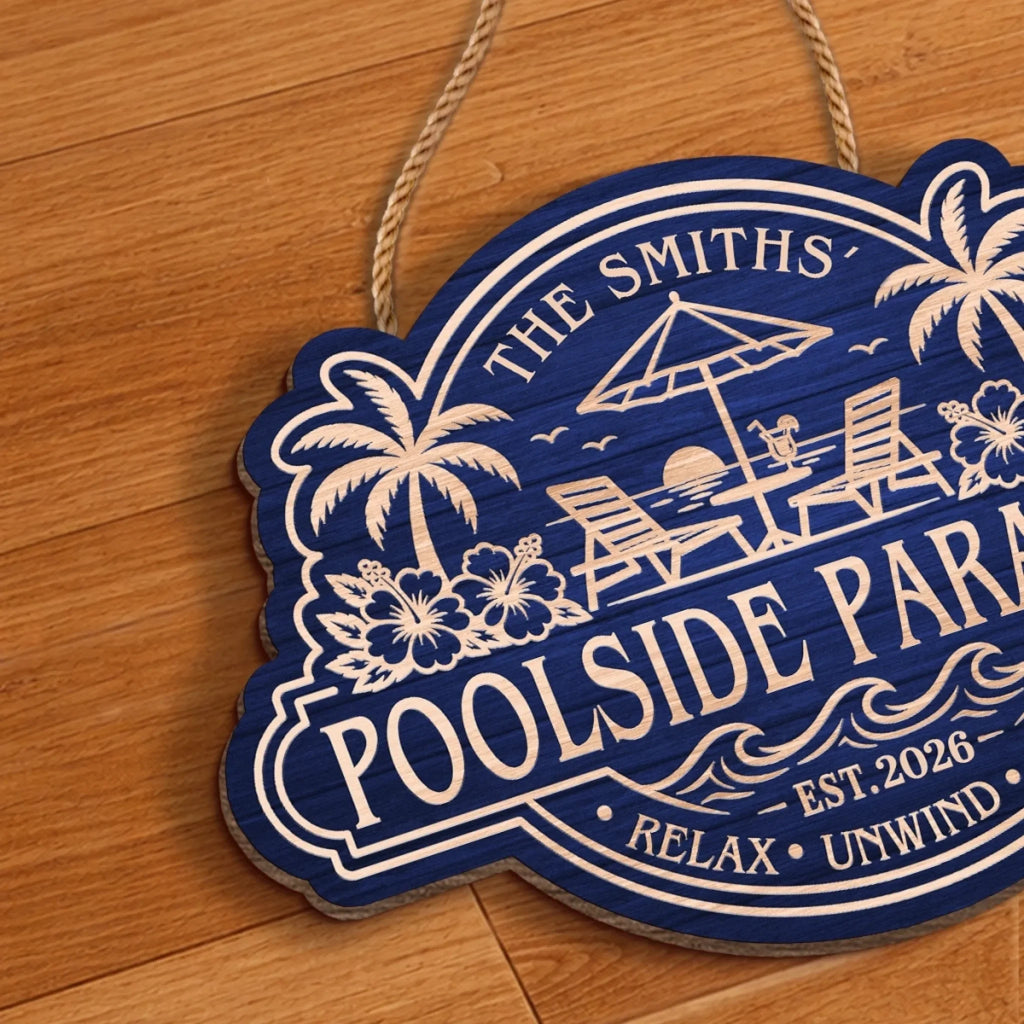 Custom Poolside Wood Sign - Personalized Summer Vacation And Travel Gifts For Mom, Dad, Brother, Sister, Kids - Sun Splash Together