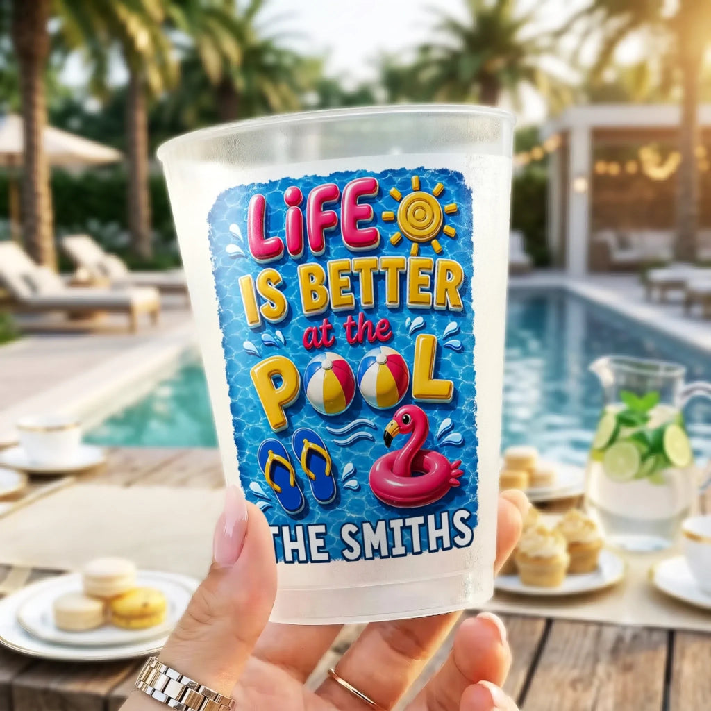 Custom Poolside Party Cups - Personalized Summer Vacation And Travel Gifts For Best Friends, Family - Poolside Vibes