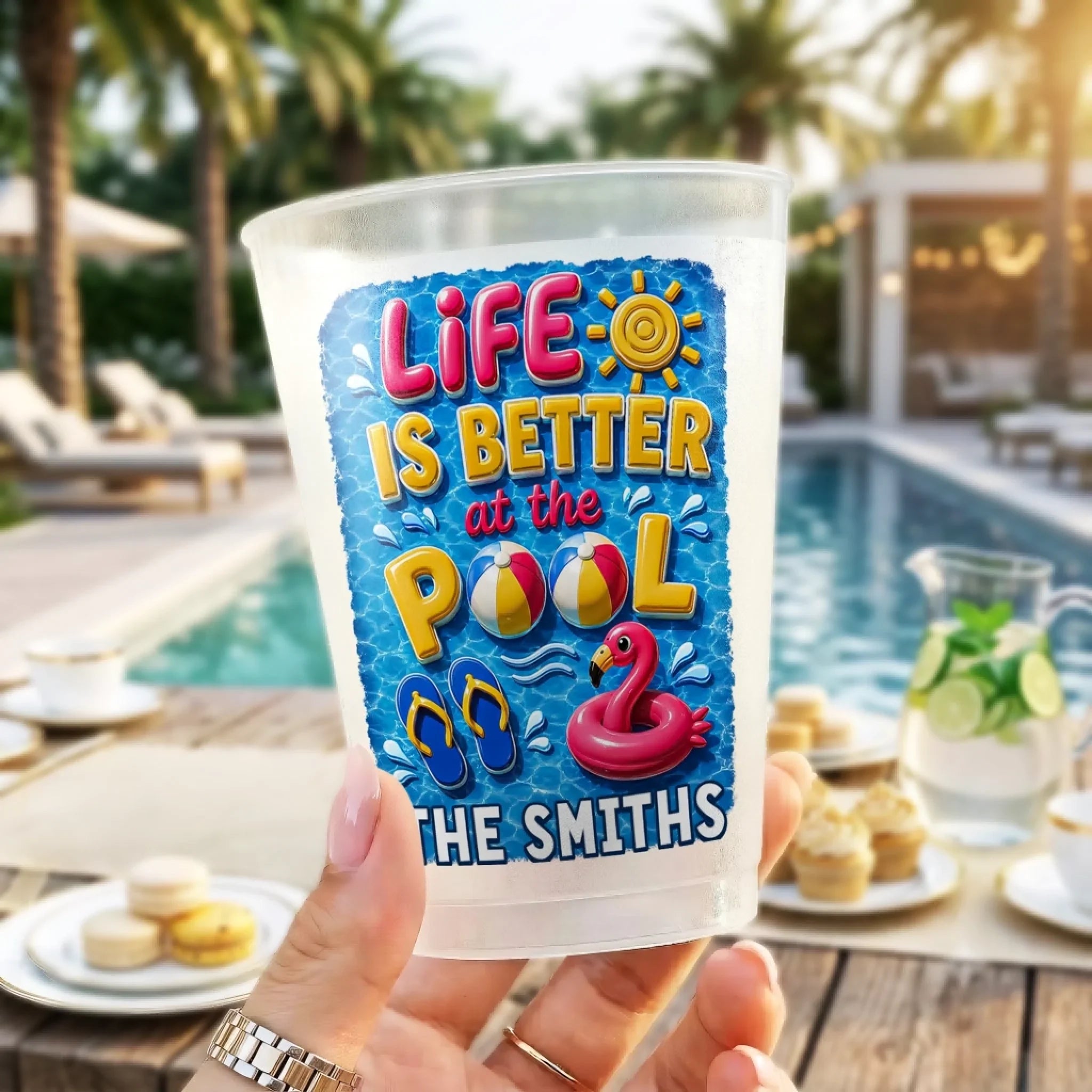 Custom Poolside Party Cups - Personalized Summer Vacation And Travel Gifts For Best Friends, Family - Poolside Vibes