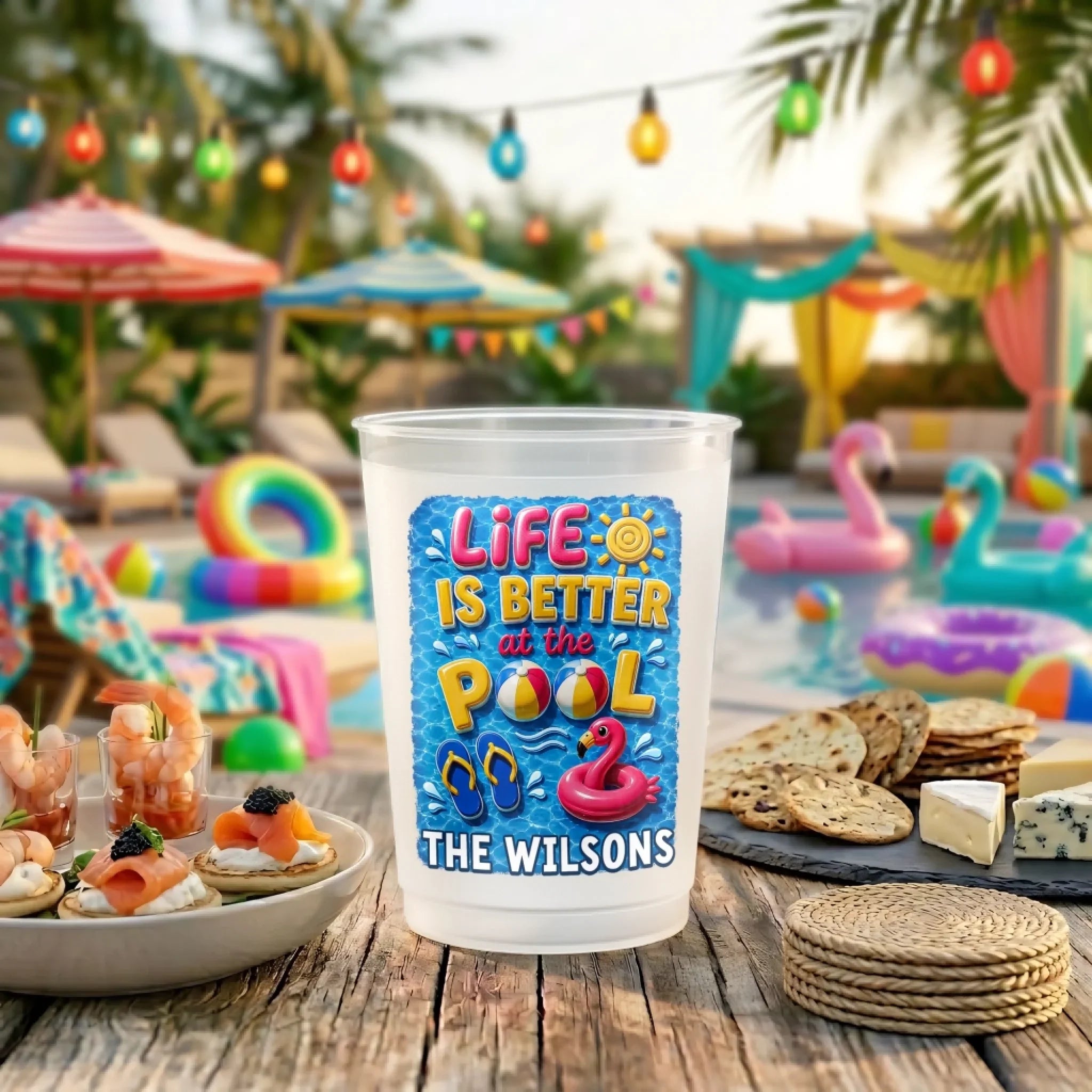 Custom Poolside Party Cups - Personalized Summer Vacation And Travel Gifts For Best Friends, Family - Poolside Vibes