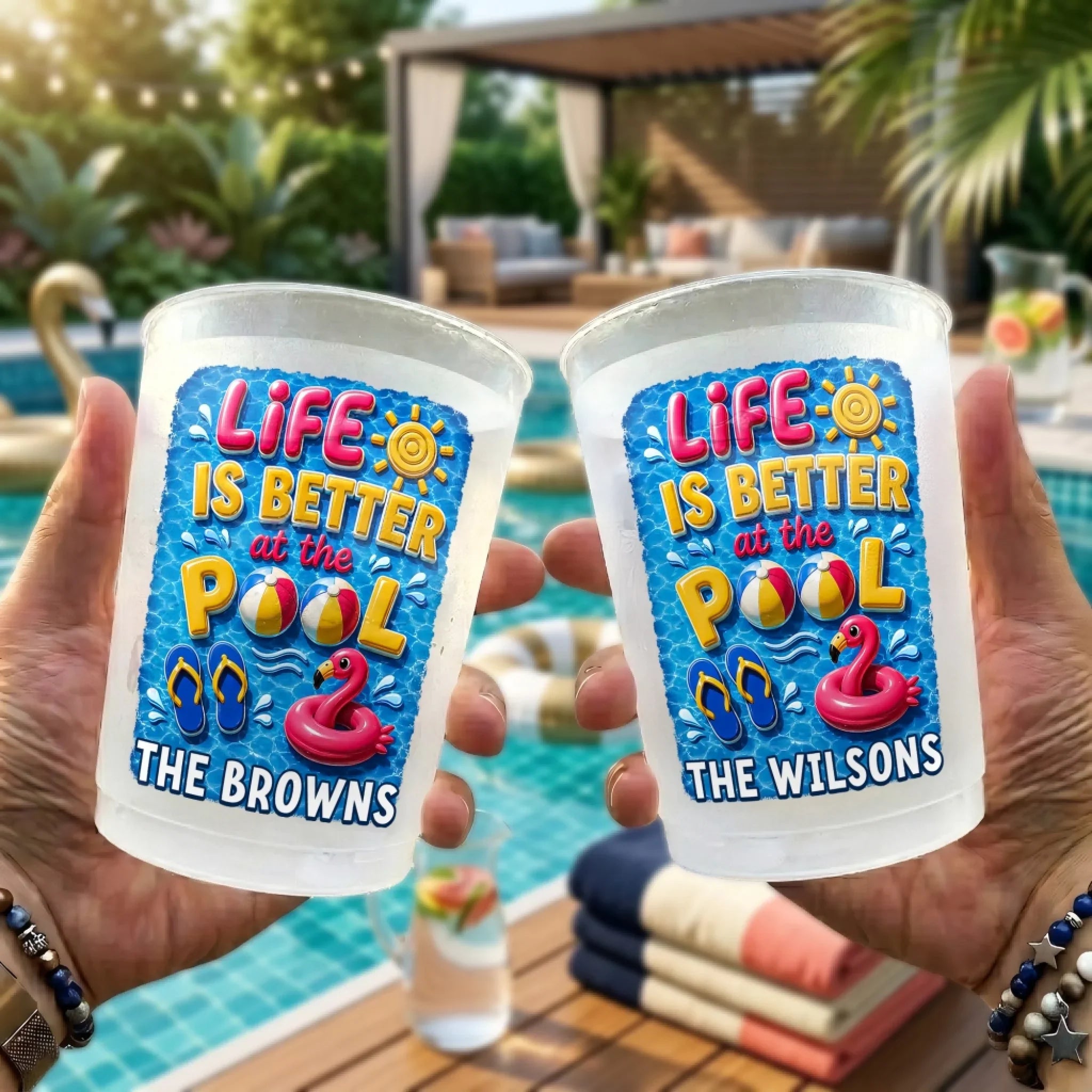 Custom Poolside Party Cups - Personalized Summer Vacation And Travel Gifts For Best Friends, Family - Poolside Vibes