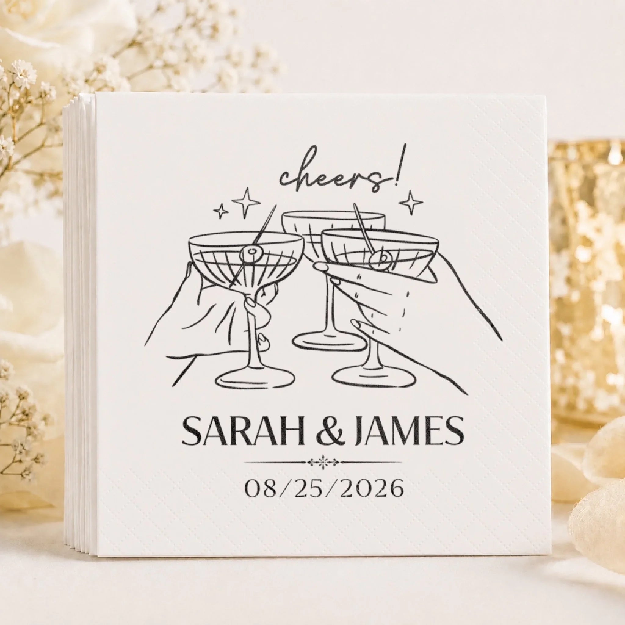 Custom Cocktail Napkins - Personalized Wedding Party Favor Gifts For Guests, Adults - Cheers To Forever