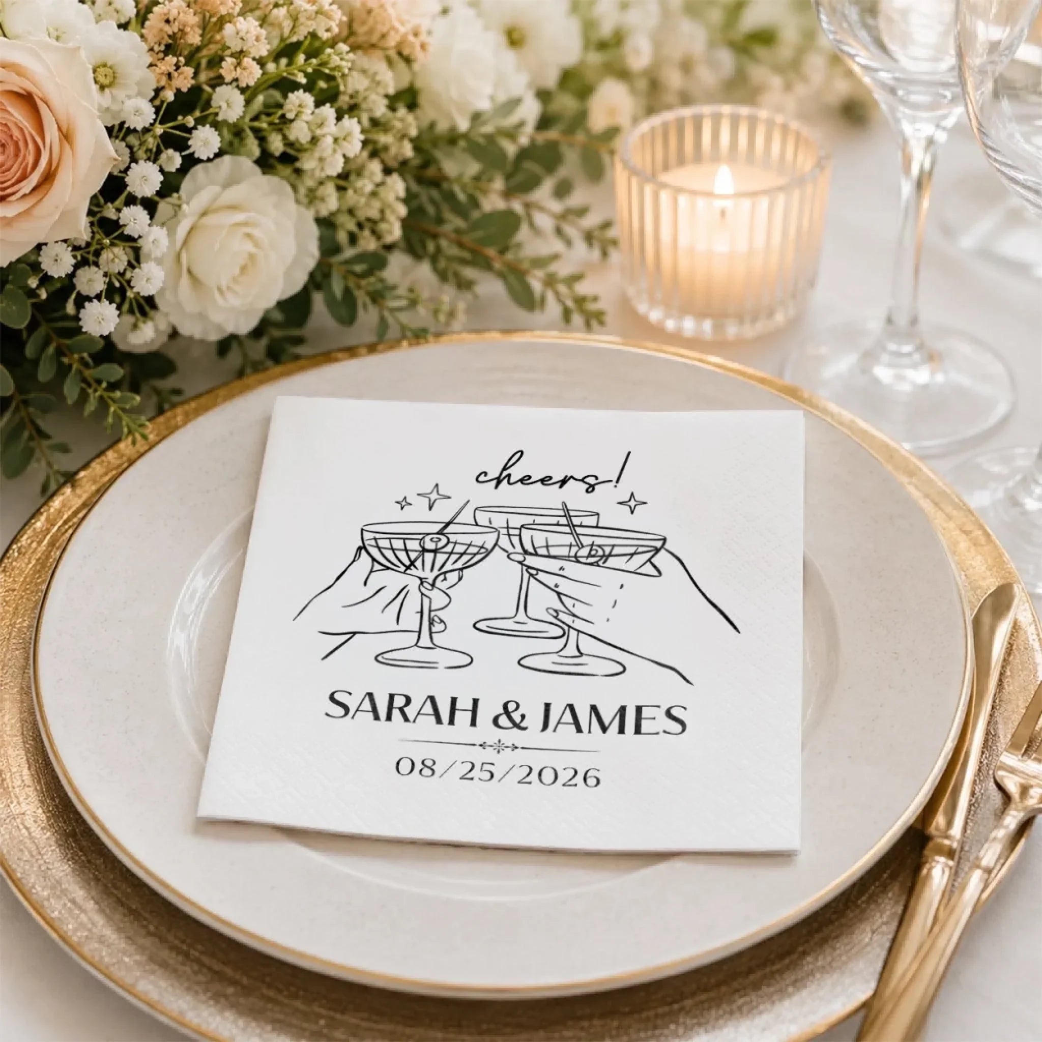 Custom Cocktail Napkins - Personalized Wedding Party Favor Gifts For Guests, Adults - Cheers To Forever