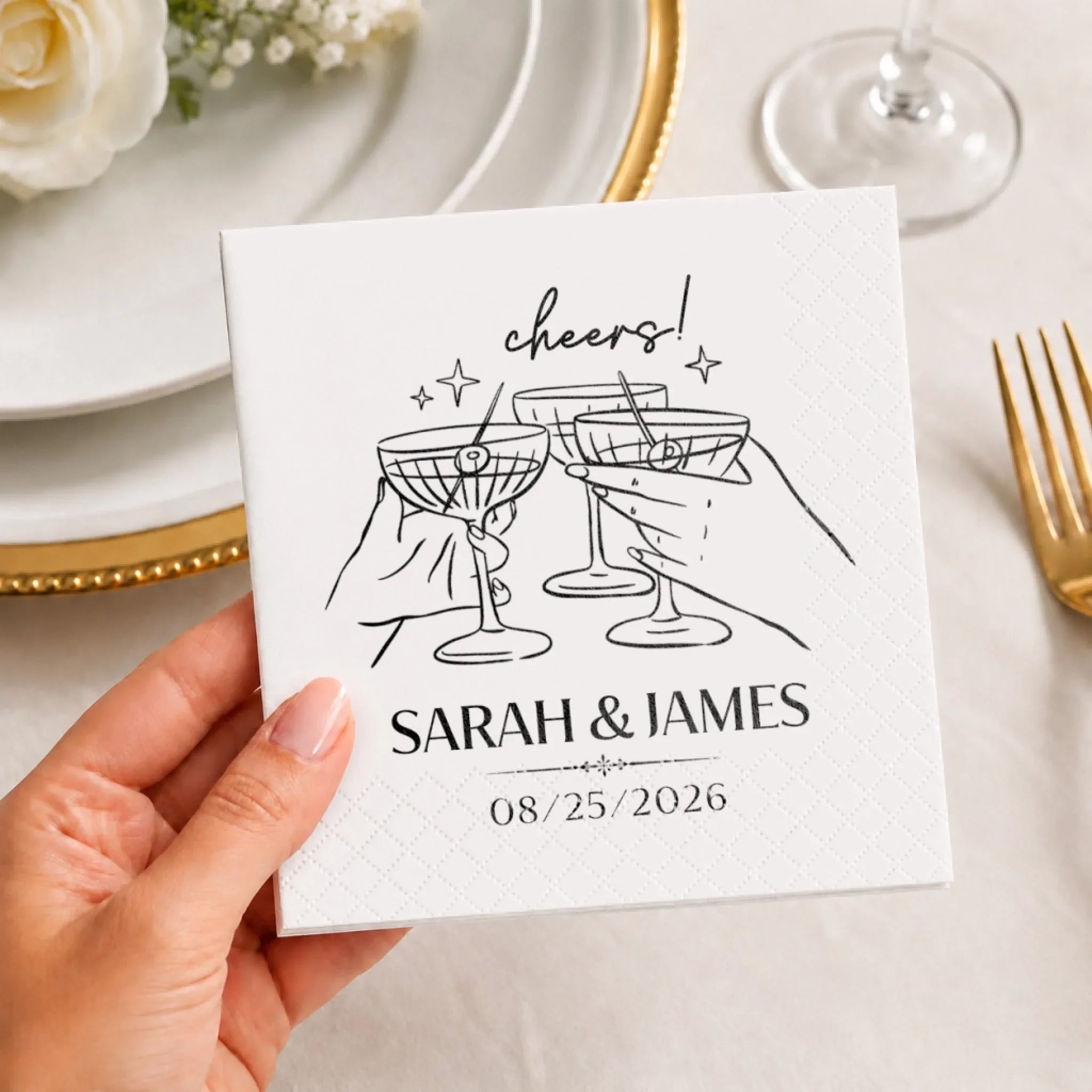 Custom Cocktail Napkins - Personalized Wedding Party Favor Gifts For Guests, Adults - Cheers To Forever
