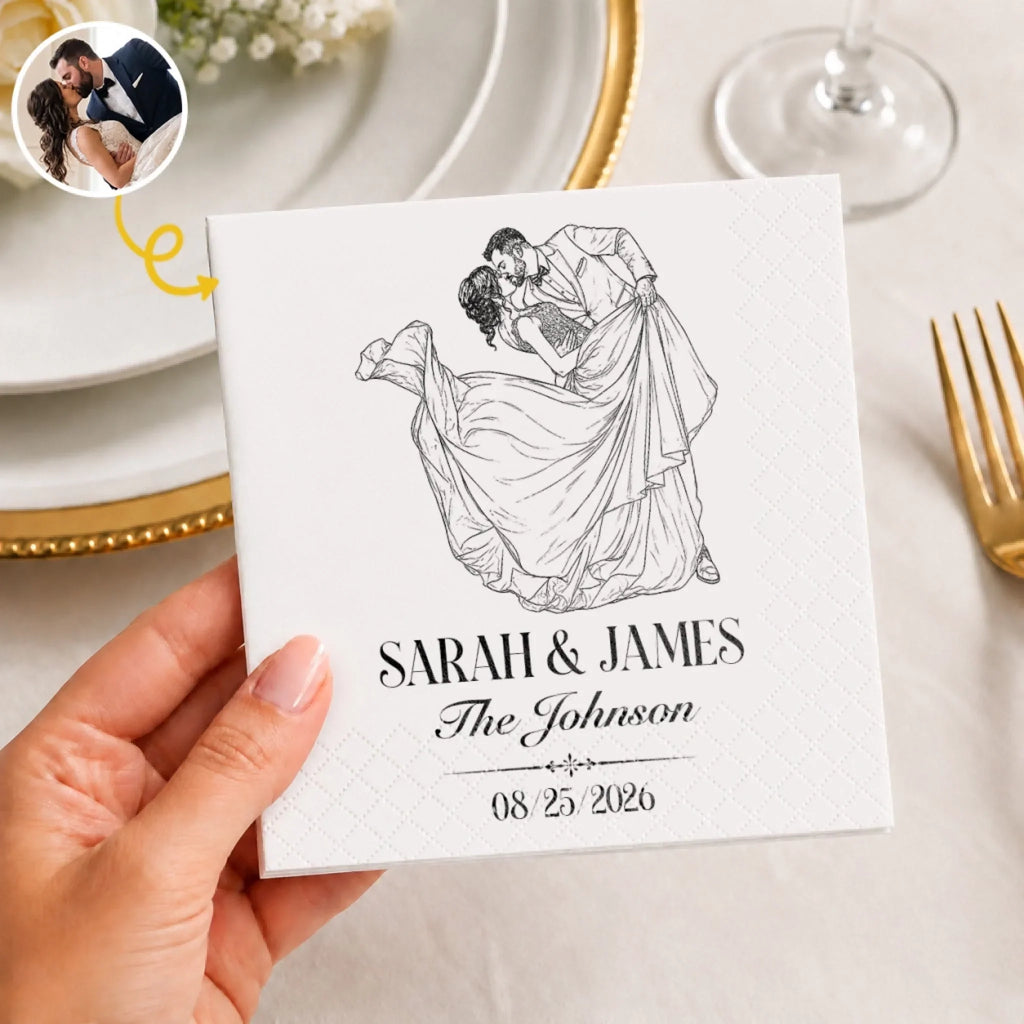 Custom Photo Cocktail Napkins - Personalized Wedding Party Favor Gifts For Guests, Adults - Toasting To Our Forever Lines