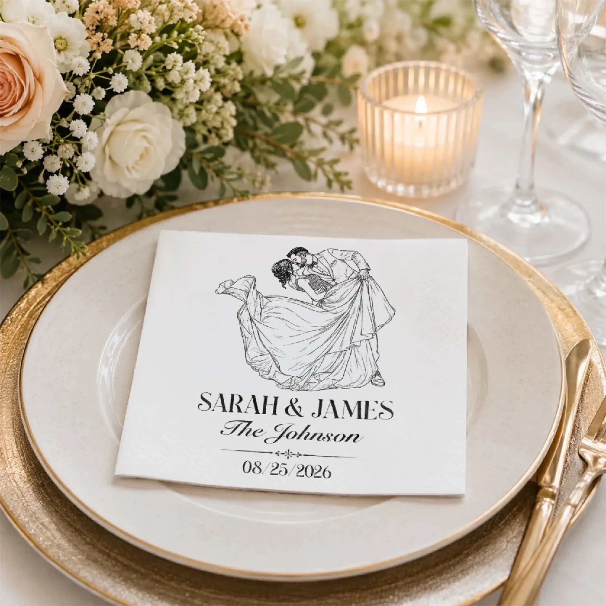 Custom Photo Cocktail Napkins - Personalized Wedding Party Favor Gifts For Guests, Adults - Toasting To Our Forever Lines
