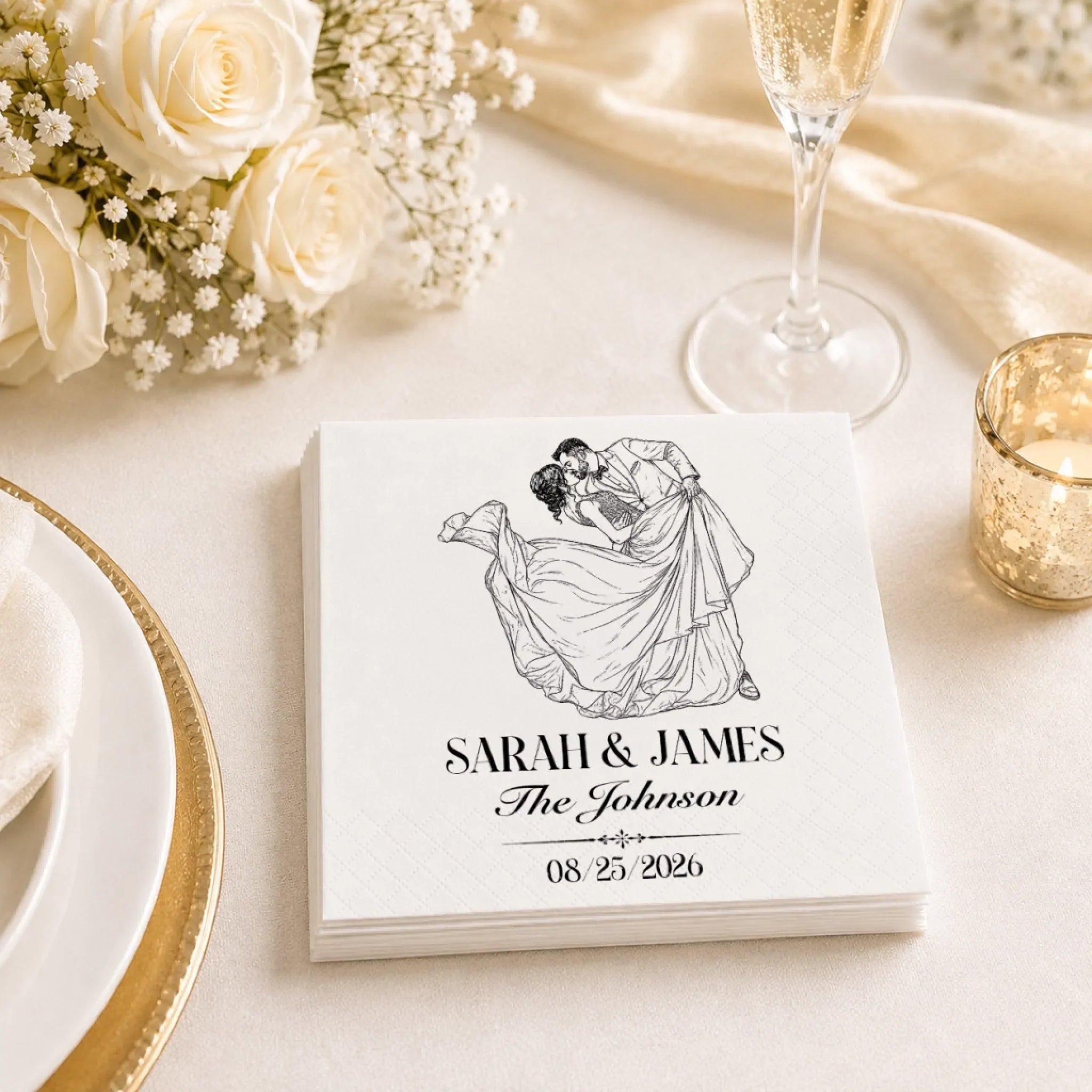 Custom Photo Cocktail Napkins - Personalized Wedding Party Favor Gifts For Guests, Adults - Toasting To Our Forever Lines