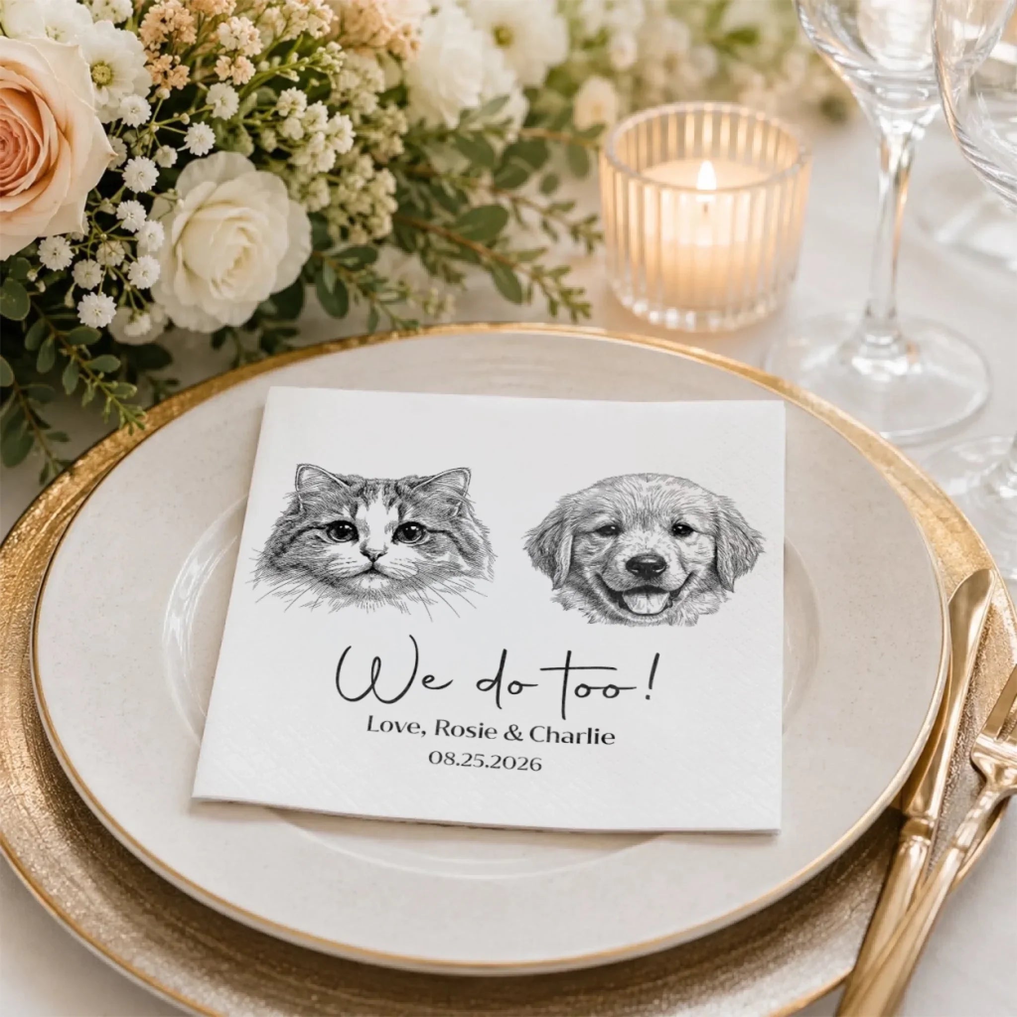 Custom Photo Cocktail Napkins - Personalized Wedding Party Favor Gifts For Guests, Adults, Dog Cat Lovers - Happy Pet Parents, Happier Day