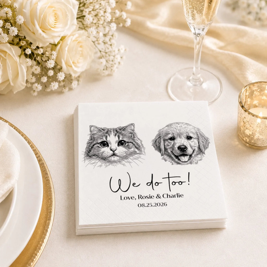 Custom Photo Cocktail Napkins - Personalized Wedding Party Favor Gifts For Guests, Adults, Dog Cat Lovers - Happy Pet Parents, Happier Day