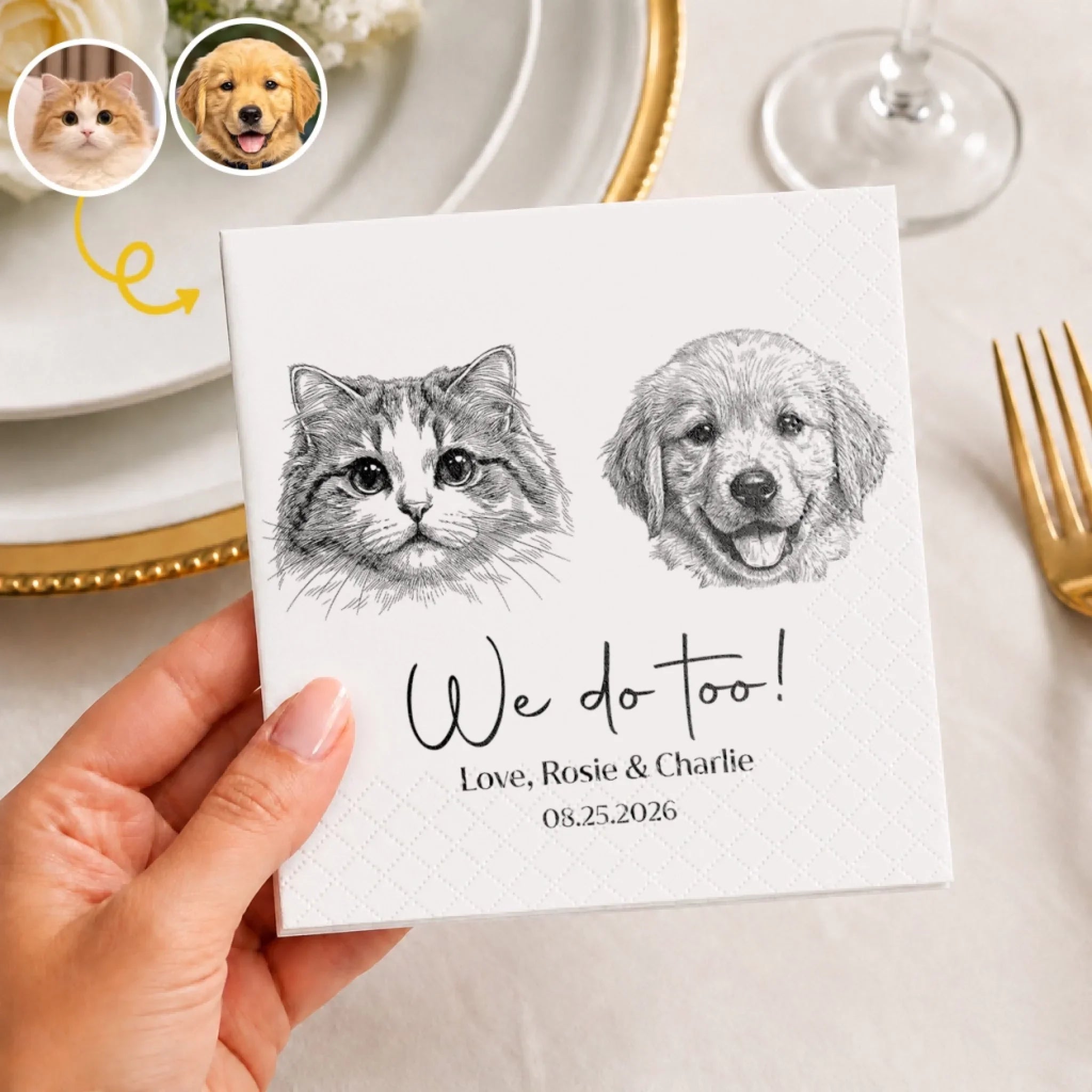 Custom Photo Cocktail Napkins - Personalized Wedding Party Favor Gifts For Guests, Adults, Dog Cat Lovers - Happy Pet Parents, Happier Day
