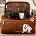 Custom Photo Leather Toiletry Bag - Personalized Anniversary Wedding Gifts For Husband And Wife, Him And Her - Wherever We Go, Love Follows