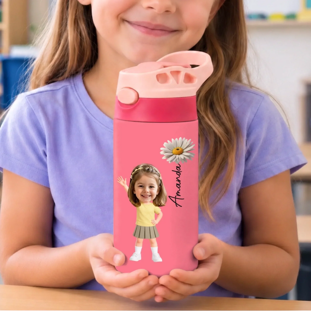 Custom Photo Kids Insulated Water Bottle - Personalized Back To School Gifts For Kids - Ready Set Shine